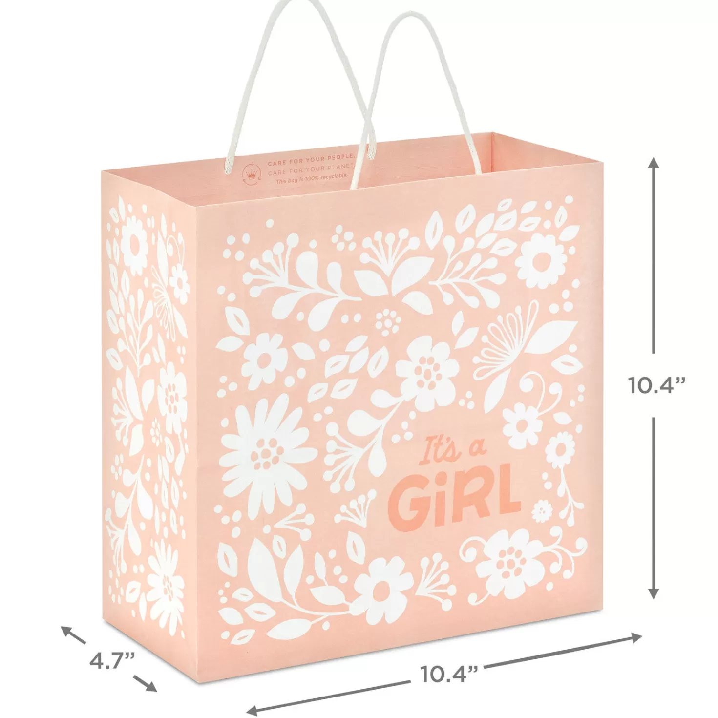 Baby>Hallmark 10.4" It's A Girl On Pink New Baby Large Square Gift Bag