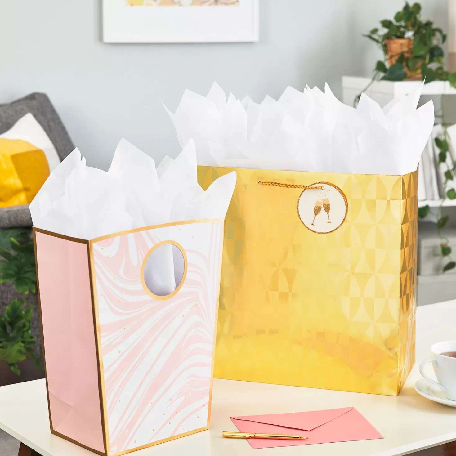 Best 12.5" Pink Marble Large Gift Bag Wedding