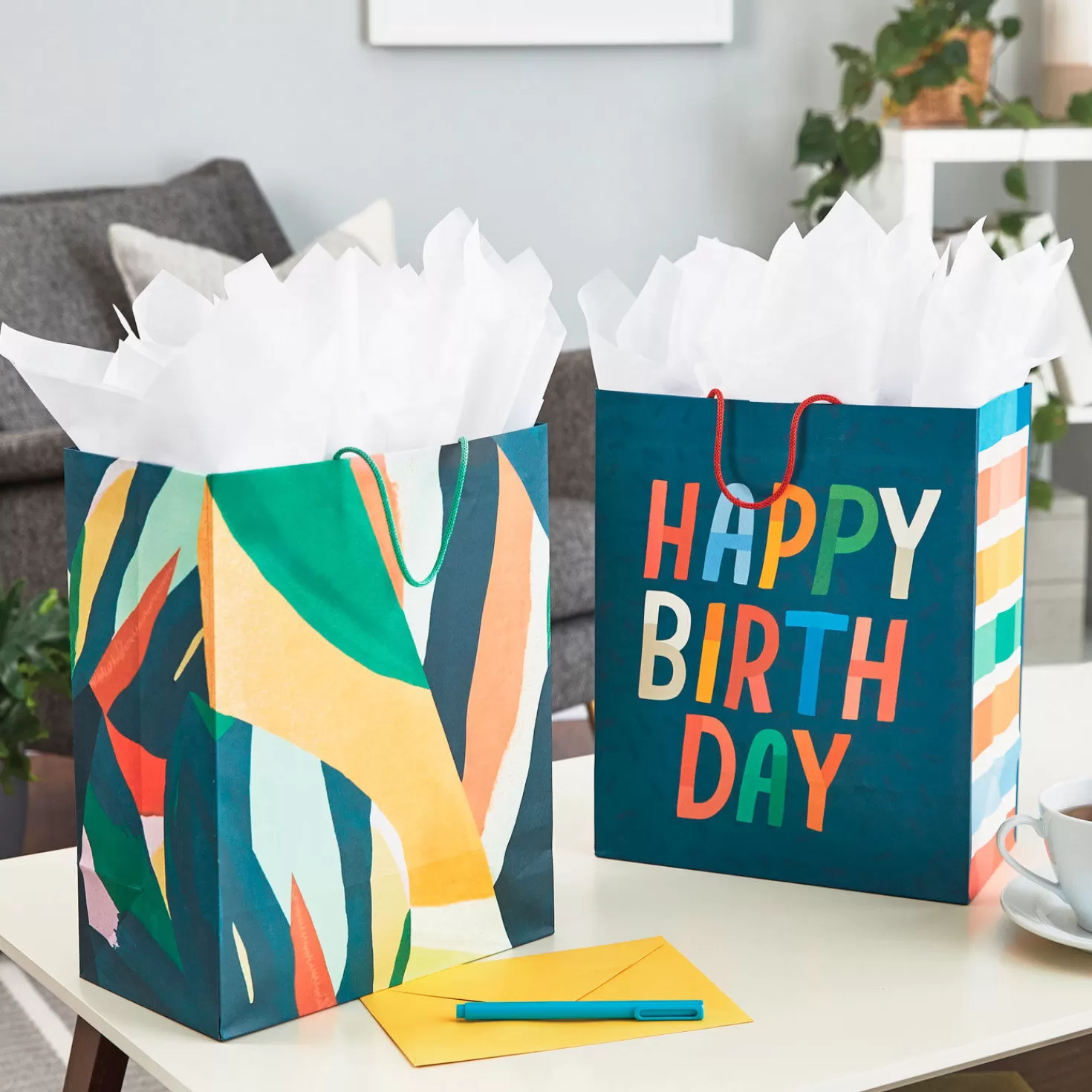 Birthday>Hallmark 13" Abstract Painted Leaf Large Gift Bag