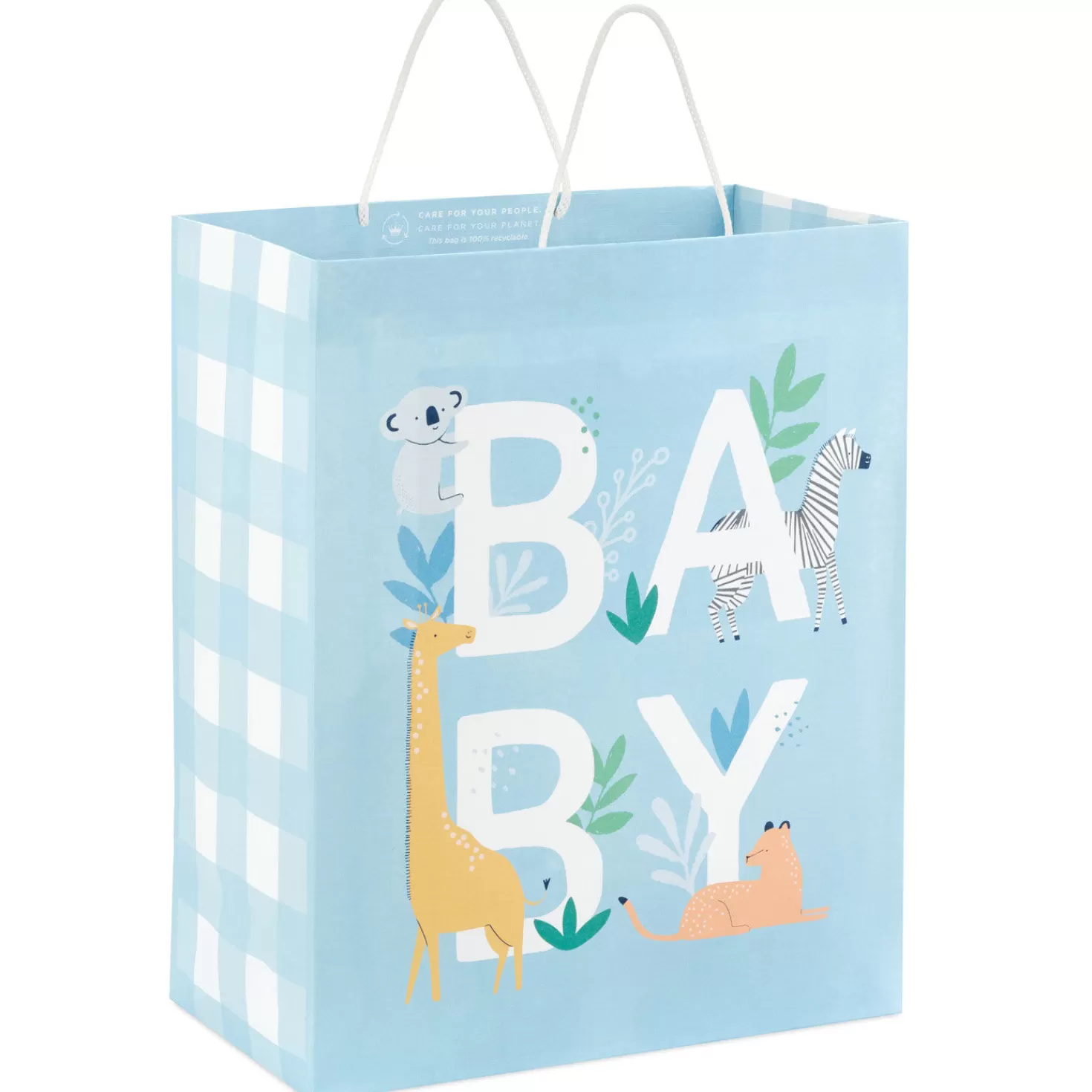 Baby>Hallmark 13" Animals On Blue New Baby Large Gift Bag