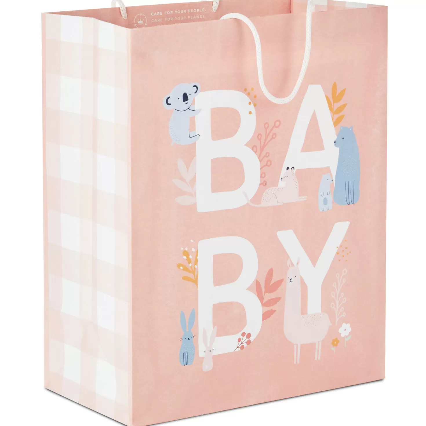 Baby>Hallmark 13" Animals On Pink New Baby Large Gift Bag