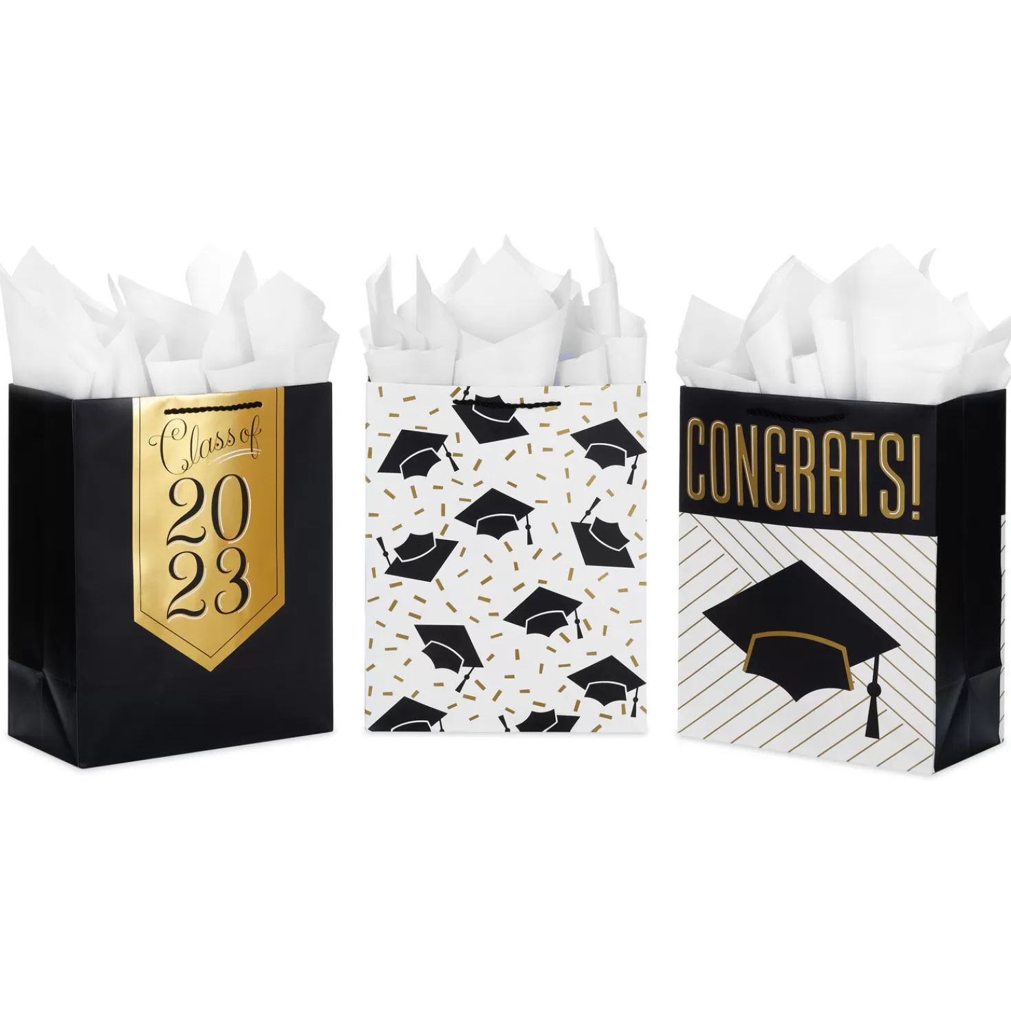 Online 13" Assorted Grad Designs 3-Pack Large Gift Bags With Tissue Paper Graduation