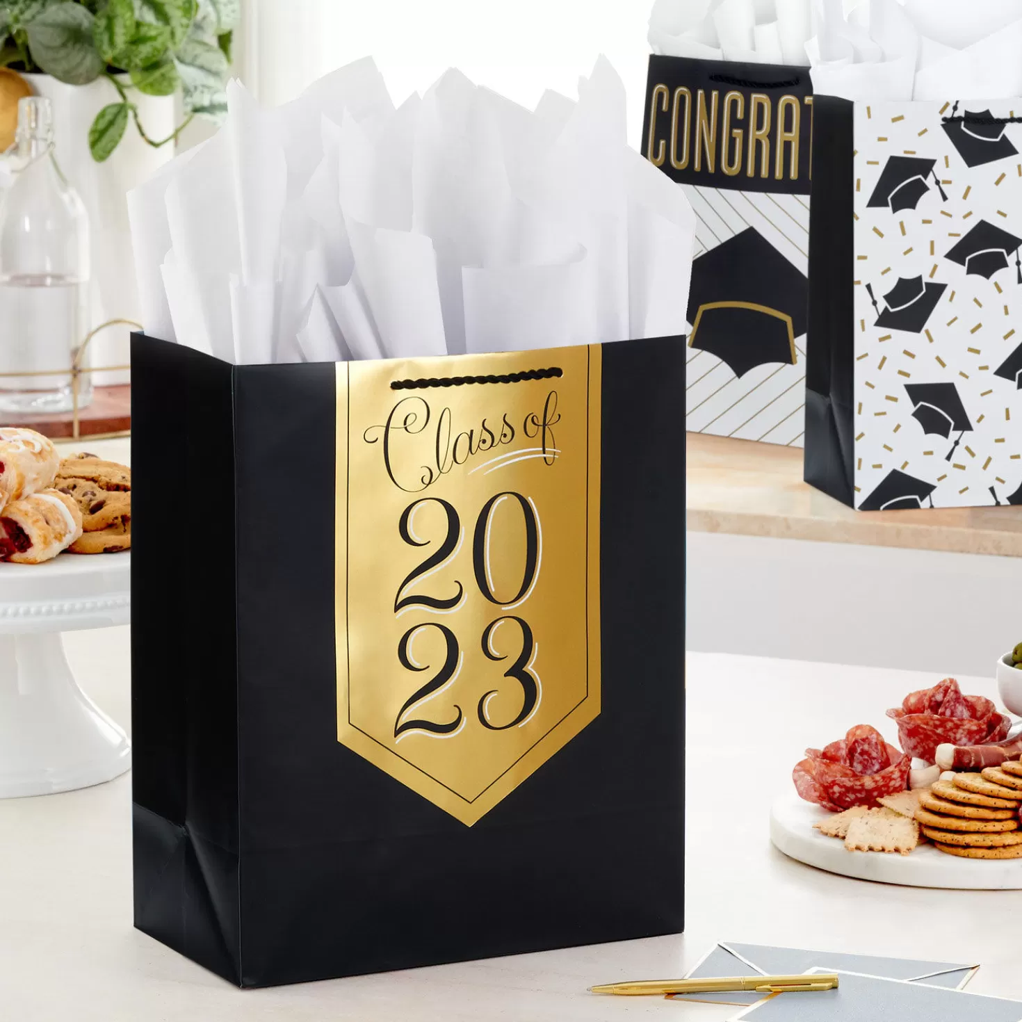 Online 13" Assorted Grad Designs 3-Pack Large Gift Bags With Tissue Paper Graduation