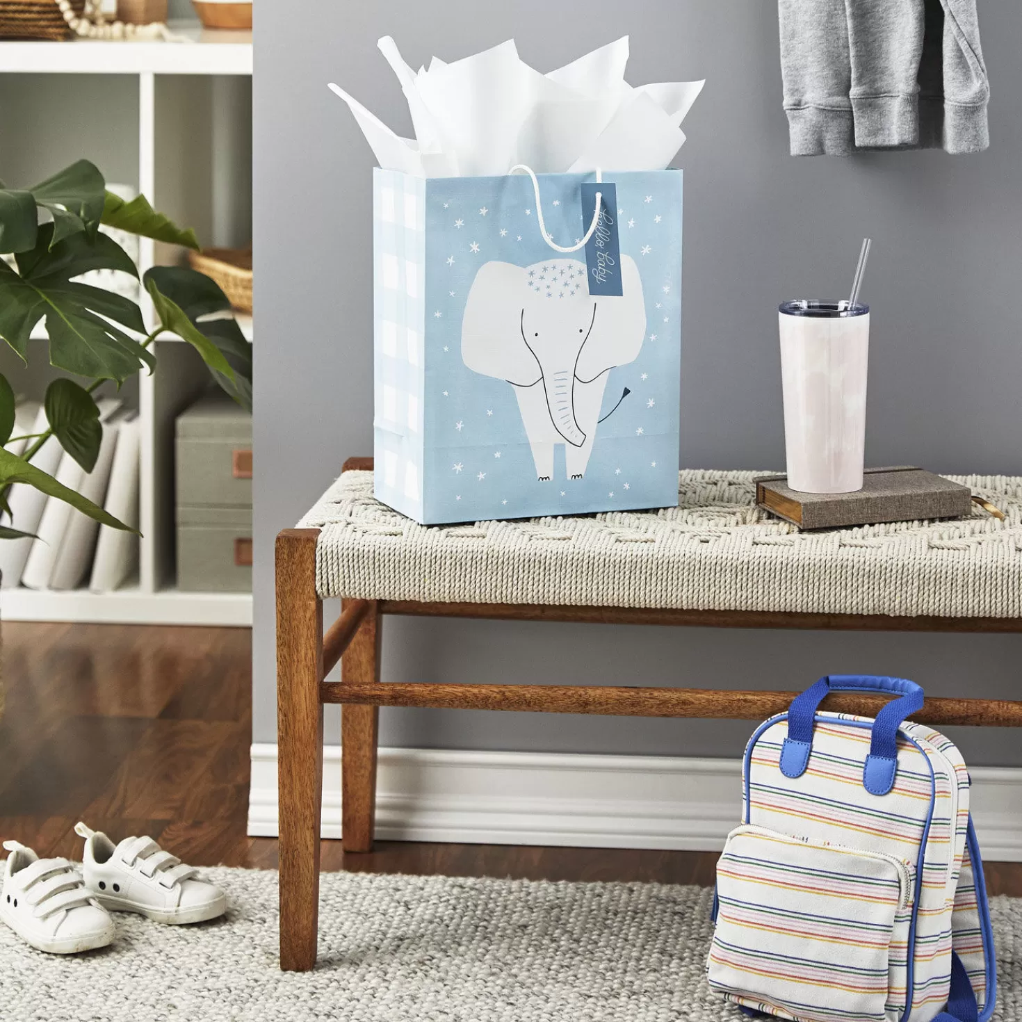 Baby>Hallmark 13" Elephant And Stars On Blue New Baby Large Gift Bag