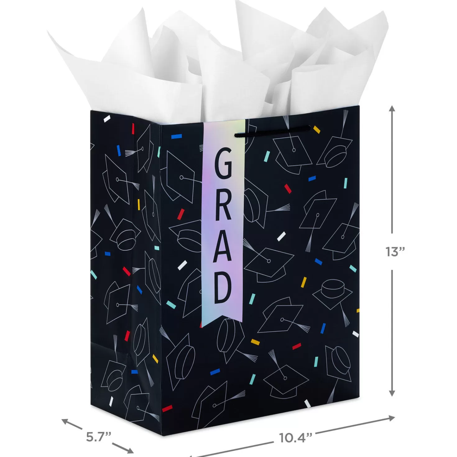 Shop 13" Grad Hats On Black Large Gift Bag With Graduation Card And Tissue Paper Graduation