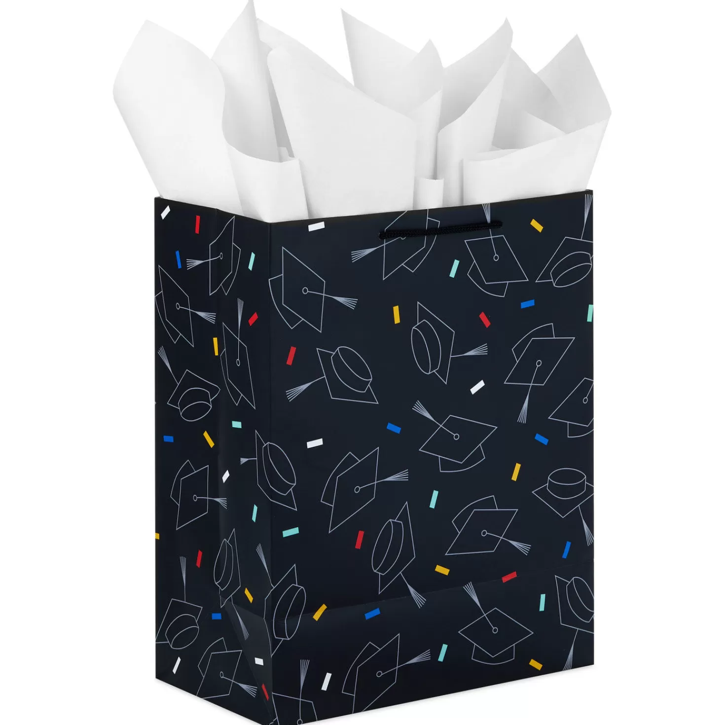 Shop 13" Grad Hats On Black Large Gift Bag With Graduation Card And Tissue Paper Graduation