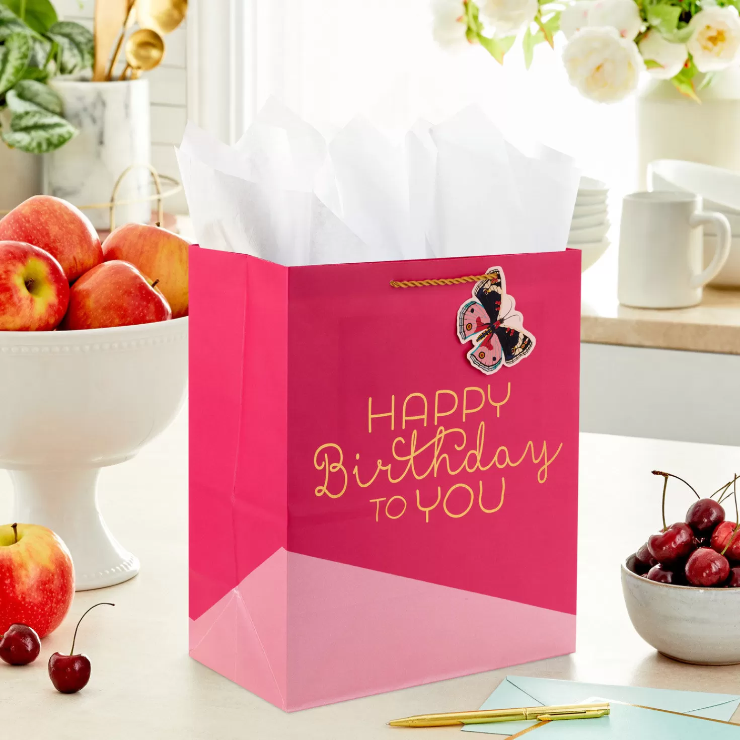Birthday>Hallmark 13" Happy Birthday On Pink Large Gift Bag