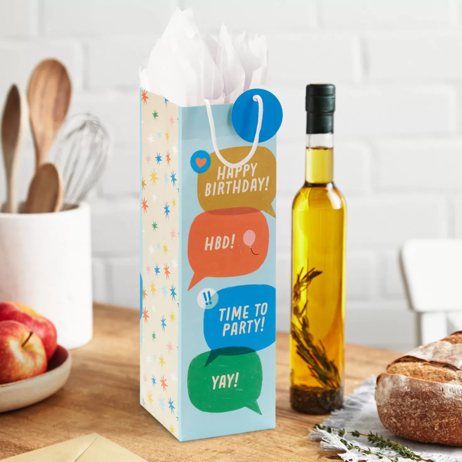 Birthday>Hallmark 13" Happy Birthday Word Bubbles Wine Gift Bag