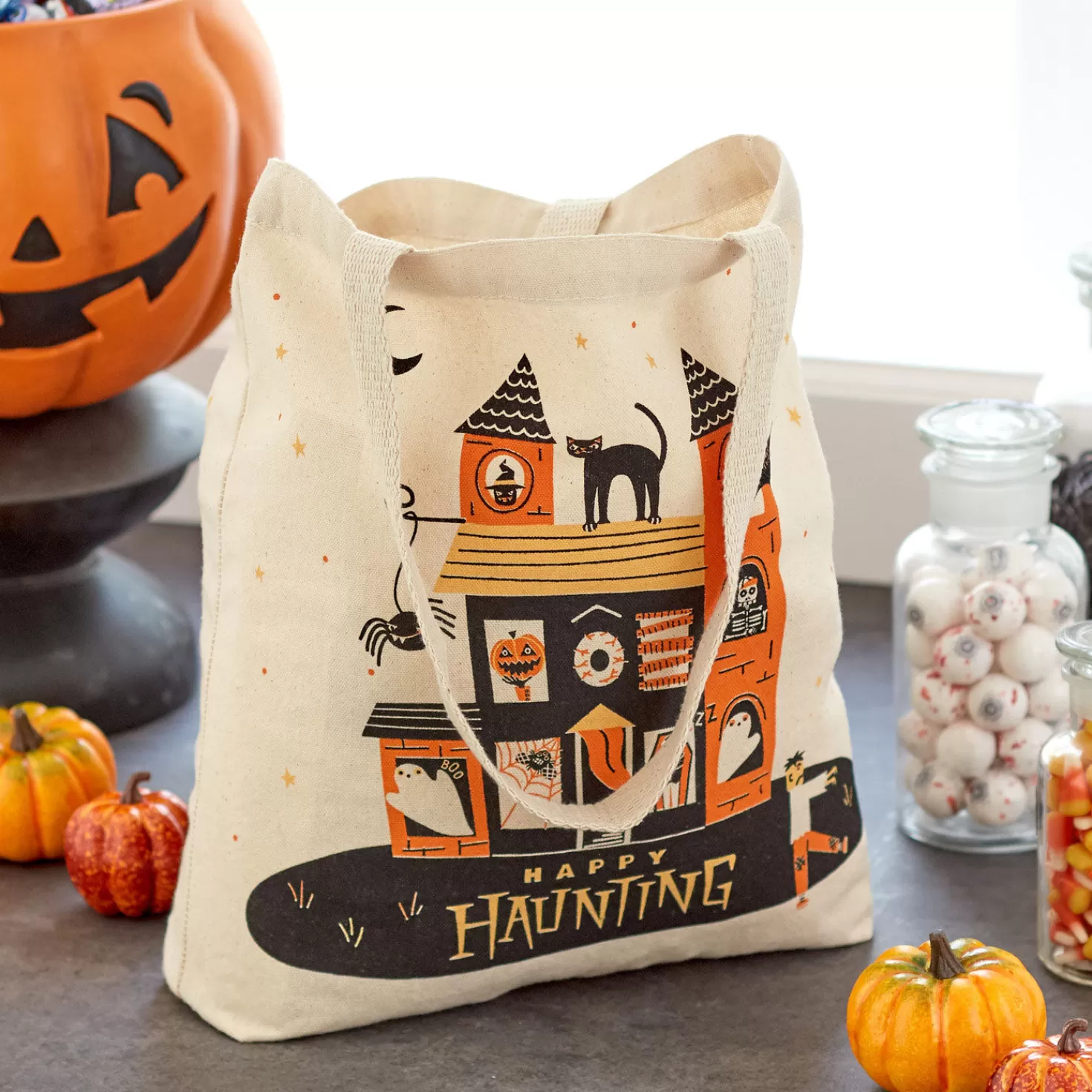 Halloween (10/31)>Hallmark 13" Happy Haunting Canvas Halloween Tote Bag
