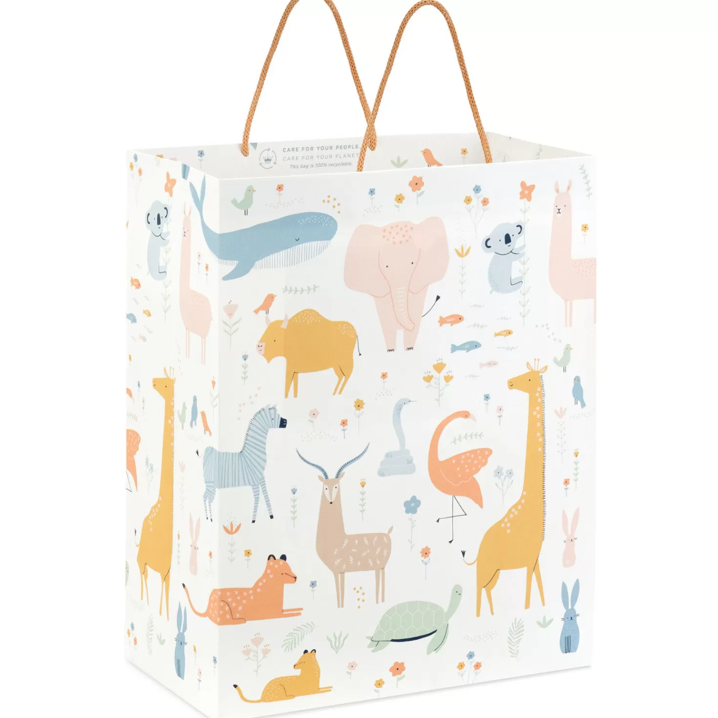Baby>Hallmark 13" Pastel Animals On White Large Gift Bag