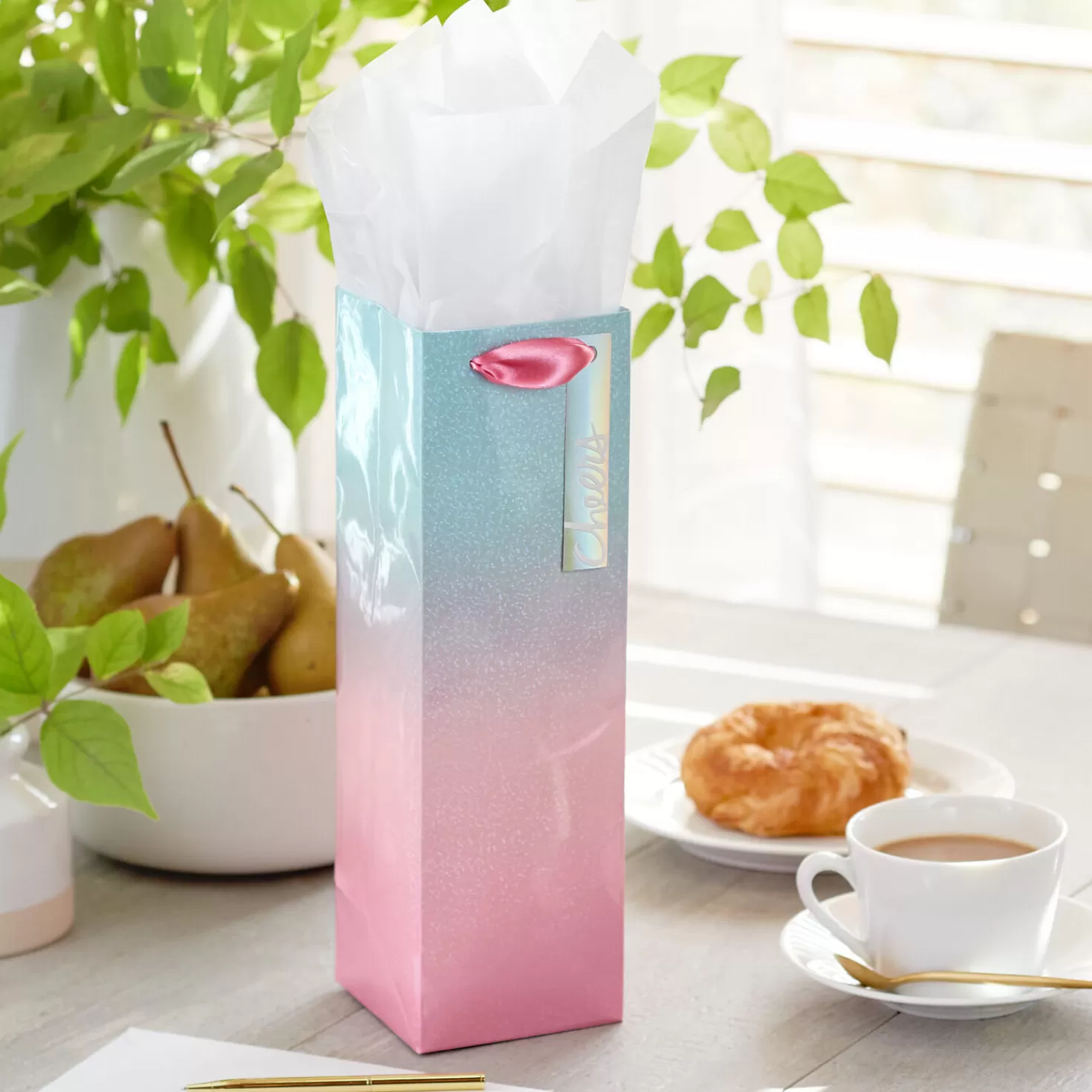 Hot 13" Pink And Aqua Ombre Wine Gift Bag Wedding