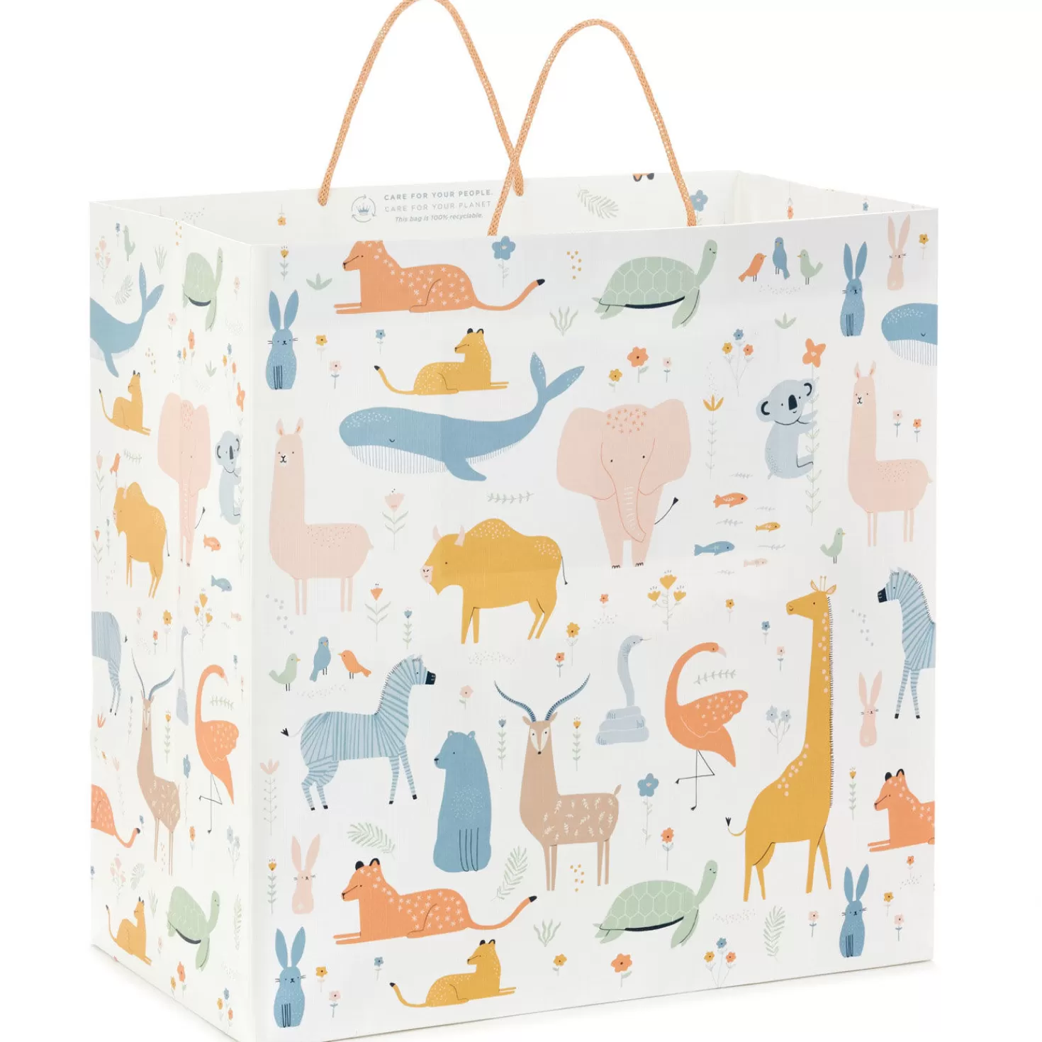 Baby>Hallmark 15" Pastel Animals On White Extra-Deep Gift Bag