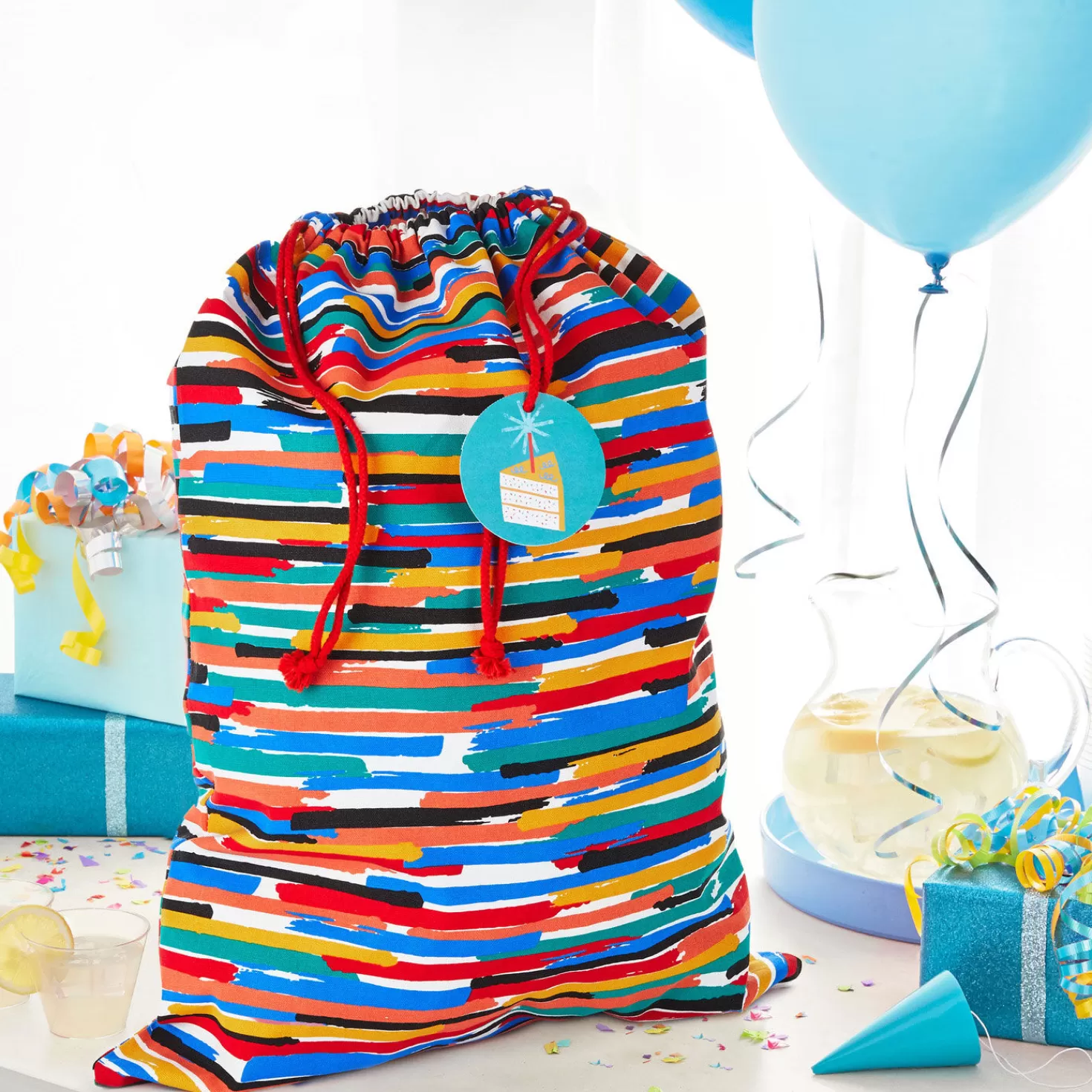 Birthday>Hallmark 28" Colorful Stripes Fabric Gift Bag With Tag