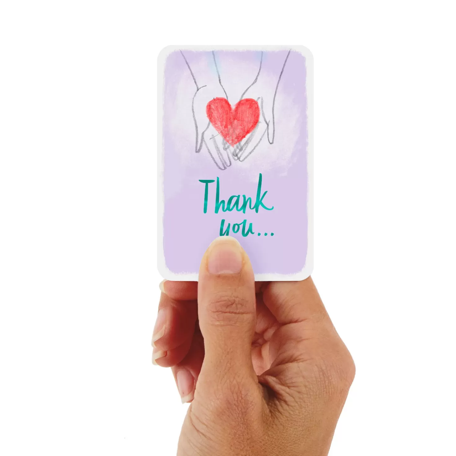 Online 3.25" Mini Hands Holding Heart Thank-You Card Thank You