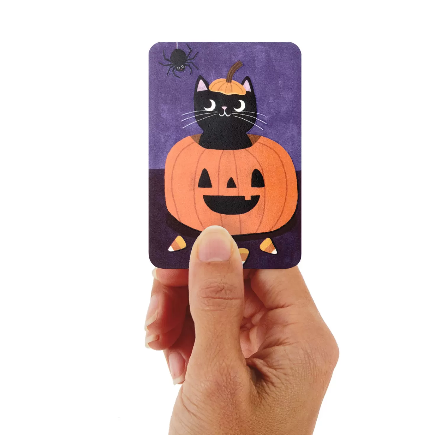 Halloween (10/31)>Hallmark 3.25" Mini Smile Black Cat In Pumpkin Halloween Card