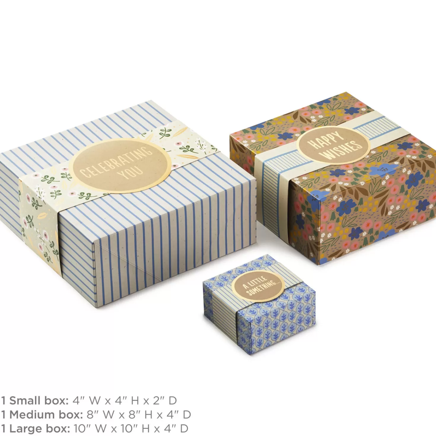 Birthday>Hallmark 4" , 8" And 10" Floral 3-Pack Gift Boxes With Bands