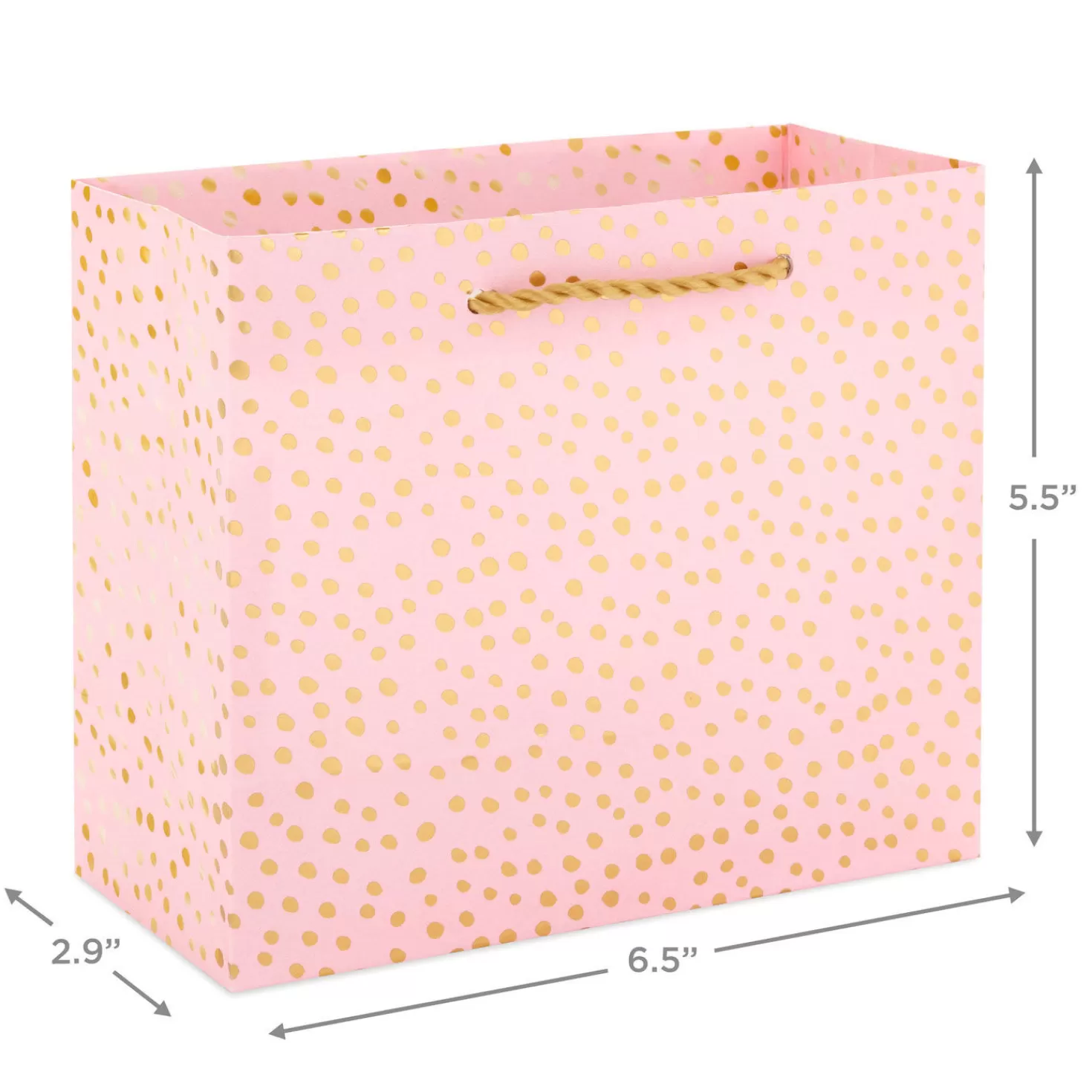 Outlet 5.5" Gold Dots On Pink Small Horizontal Gift Bag Wedding
