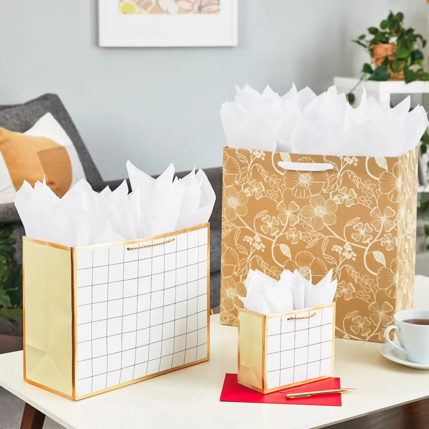 Best Sale 5.5" White Windowpane Small Horizontal Gift Bag Wedding