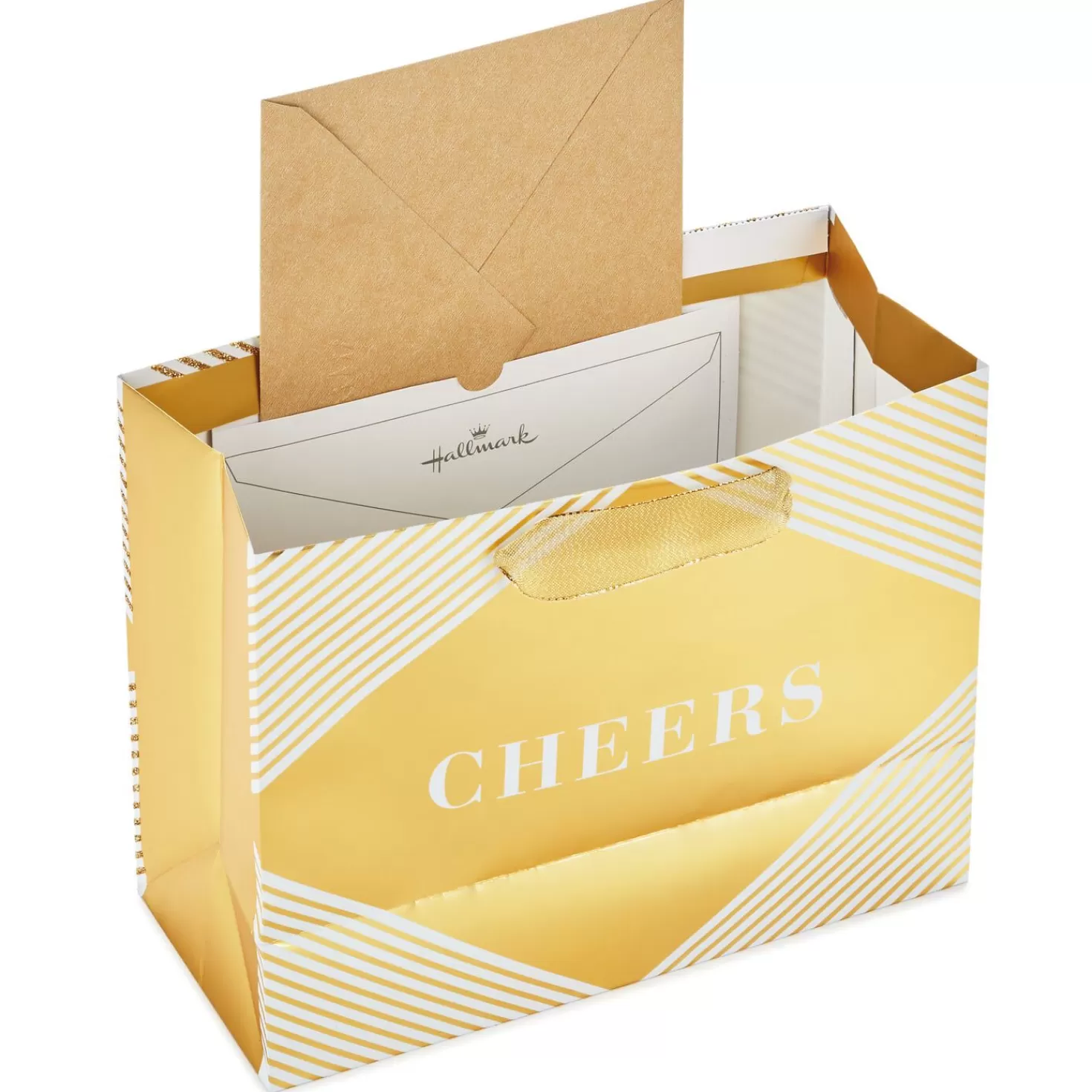 Shop 7.7" Horizontal Cheers On Gold Gift Bag With Tissue Graduation