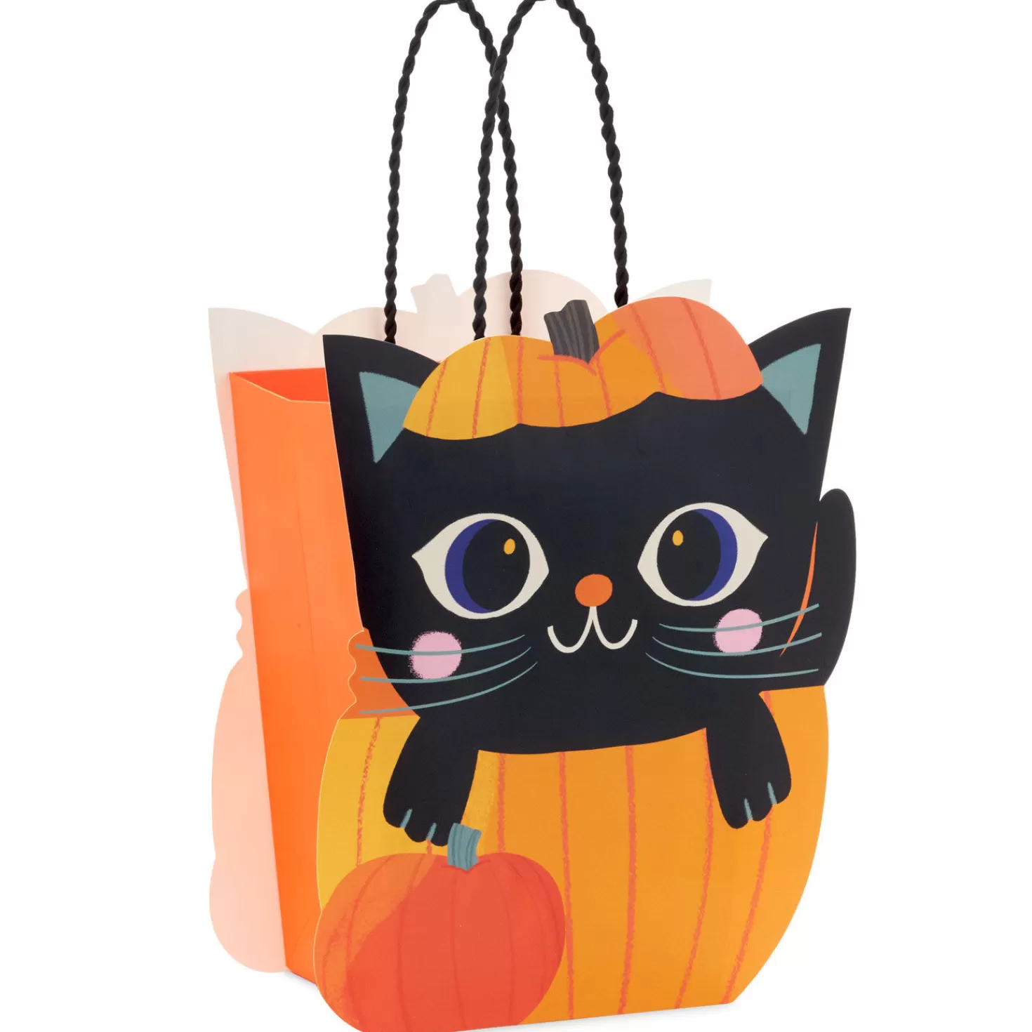 Halloween (10/31)>Hallmark 8.5" Black Cat In Pumpkin Medium Halloween Gift Bag