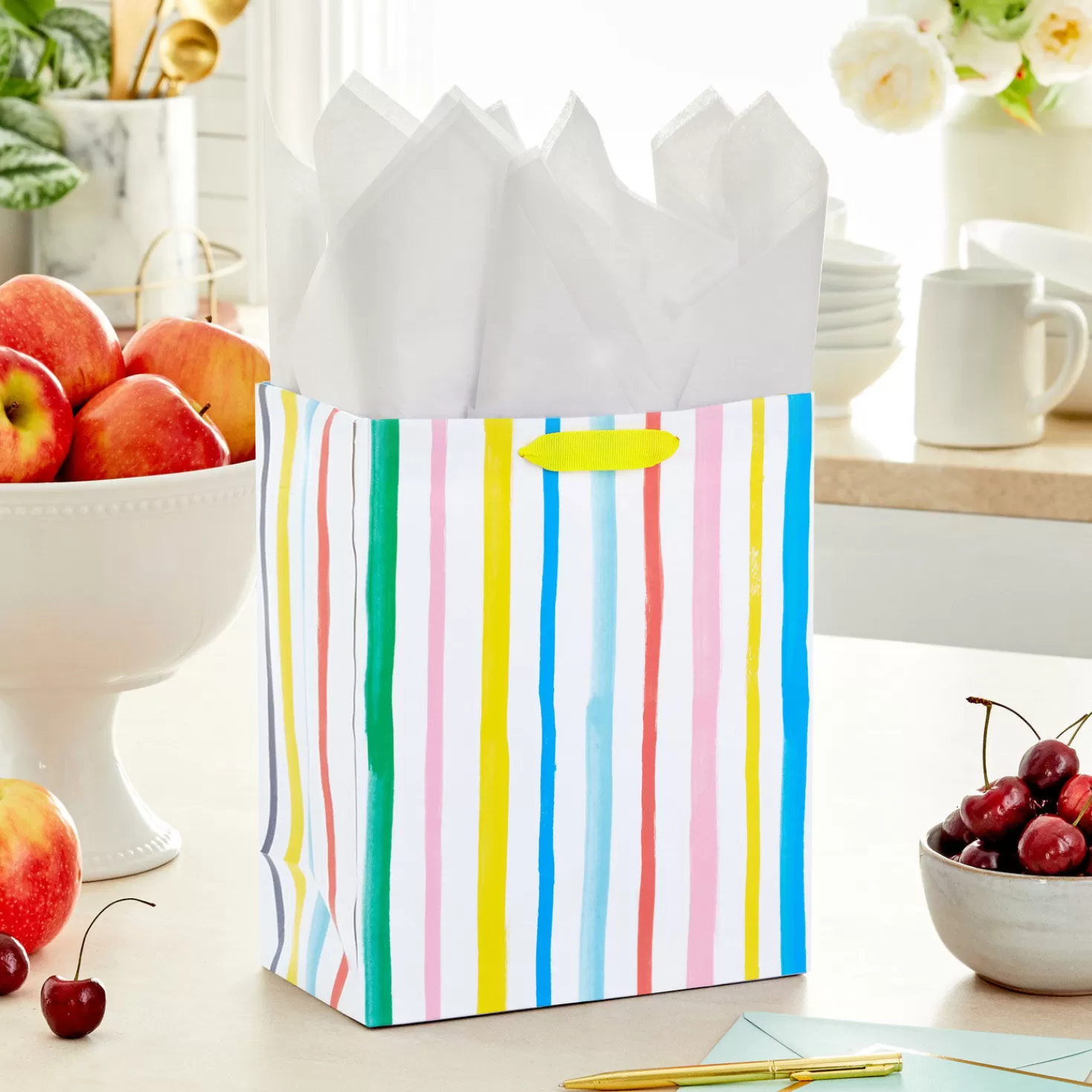 Birthday>Hallmark 9.6" Pastel Rainbow Stripes Medium Gift Bag