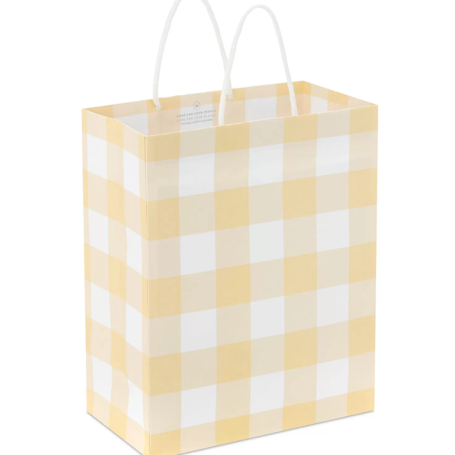 Store 9.6" Yellow Gingham Check Medium Gift Bag Baptism And Christening