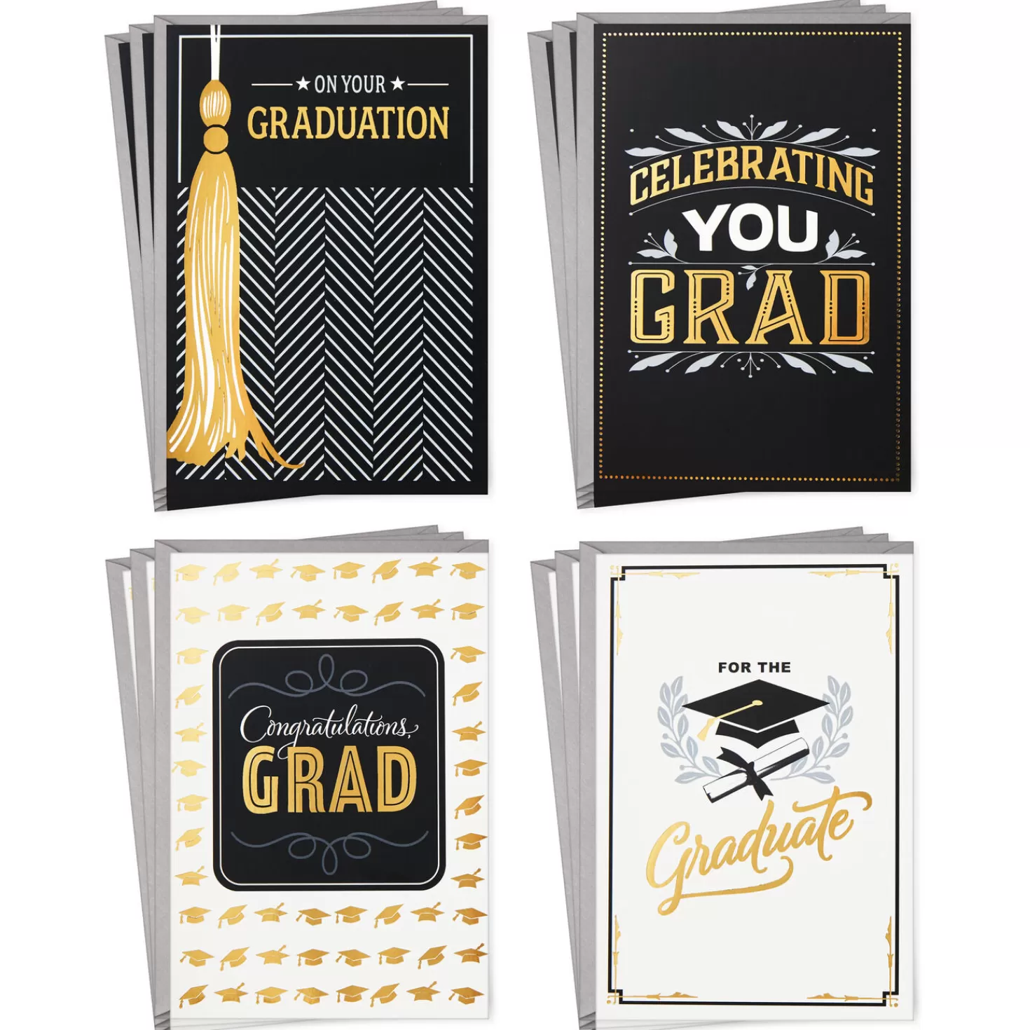 Online Assorted Black, White And Gold Graduation Cards, Pack Of 12 Graduation