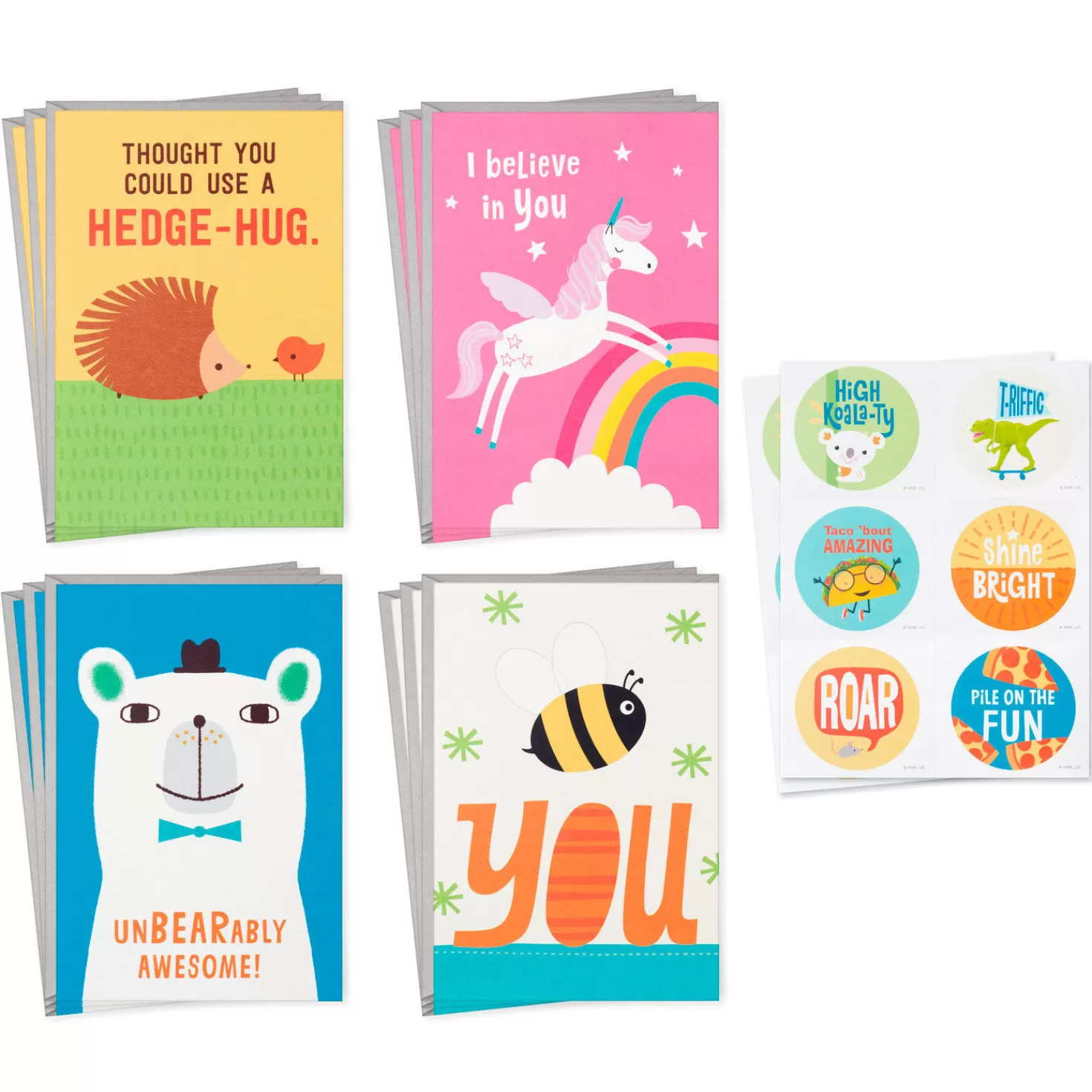Hot Assorted Blank Kids Encouragement Cards With Stickers In Pouch, Pack Of 12 Encouragement