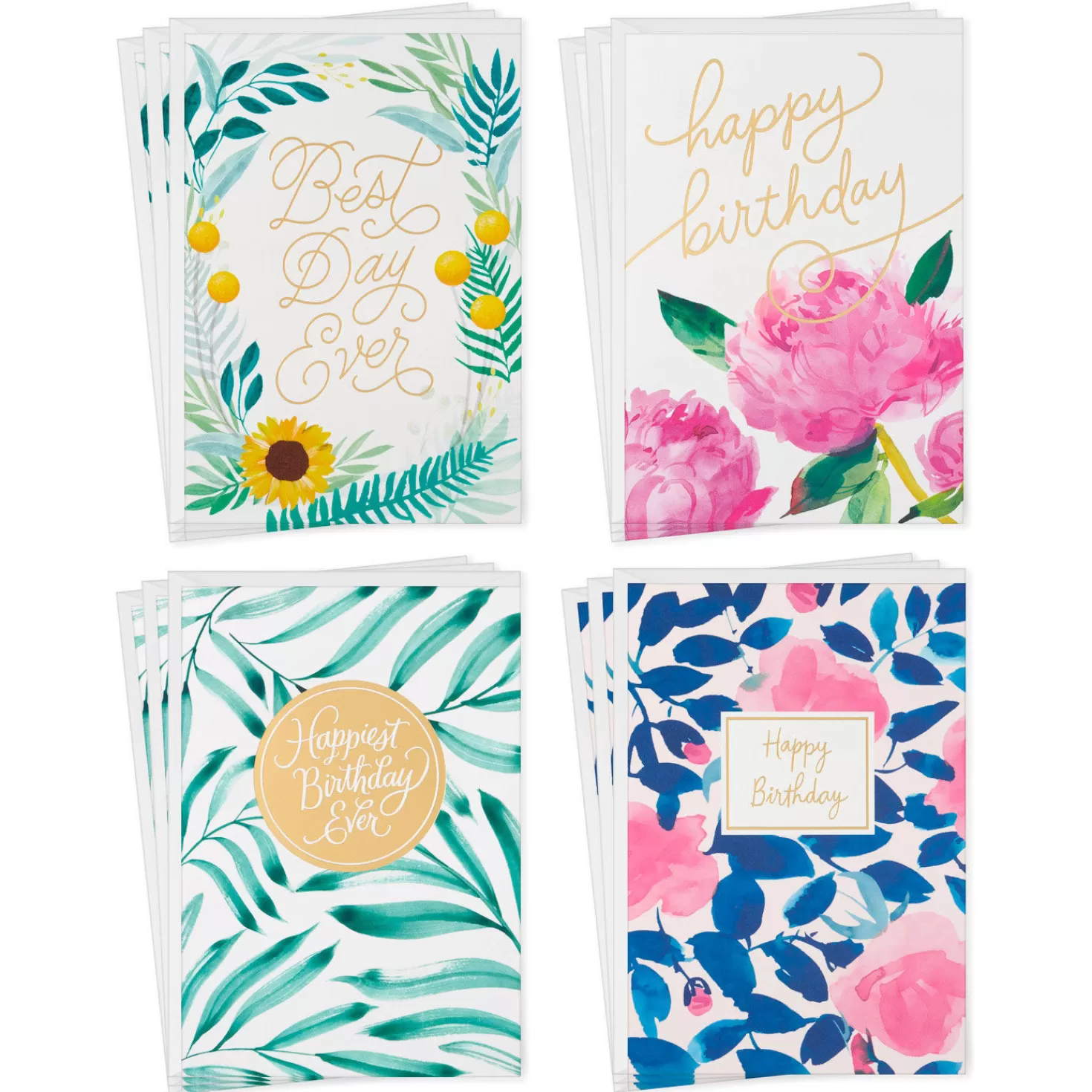 Birthday>Hallmark Assorted Floral Birthday Cards, Pack Of 12