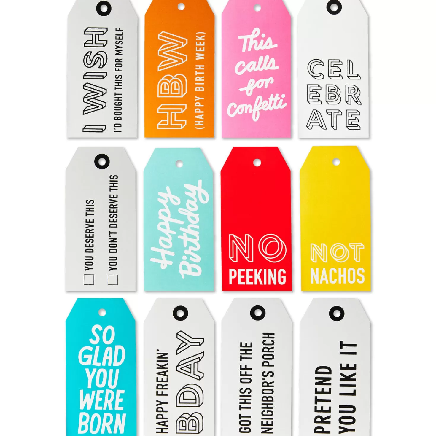 Birthday>Hallmark Assorted Funny 12-Pack Gift Tags