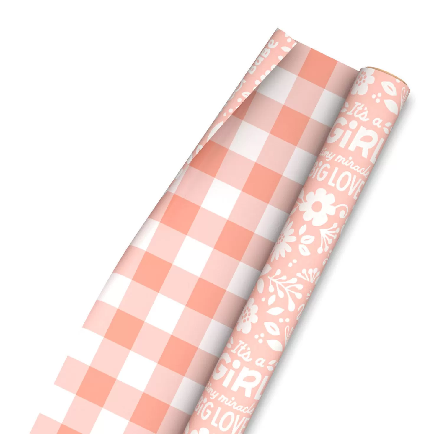 Baby>Hallmark Baby Girl Lettering/Pink Gingham Reversible Wrapping Paper, 20 Sq. Ft.