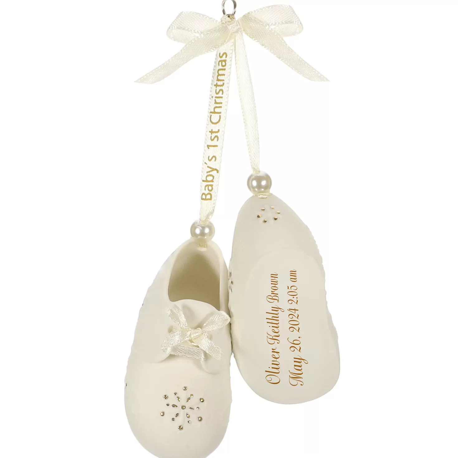 Baby>Hallmark Baby's First Christmas Booties Porcelain Personalized Ornament