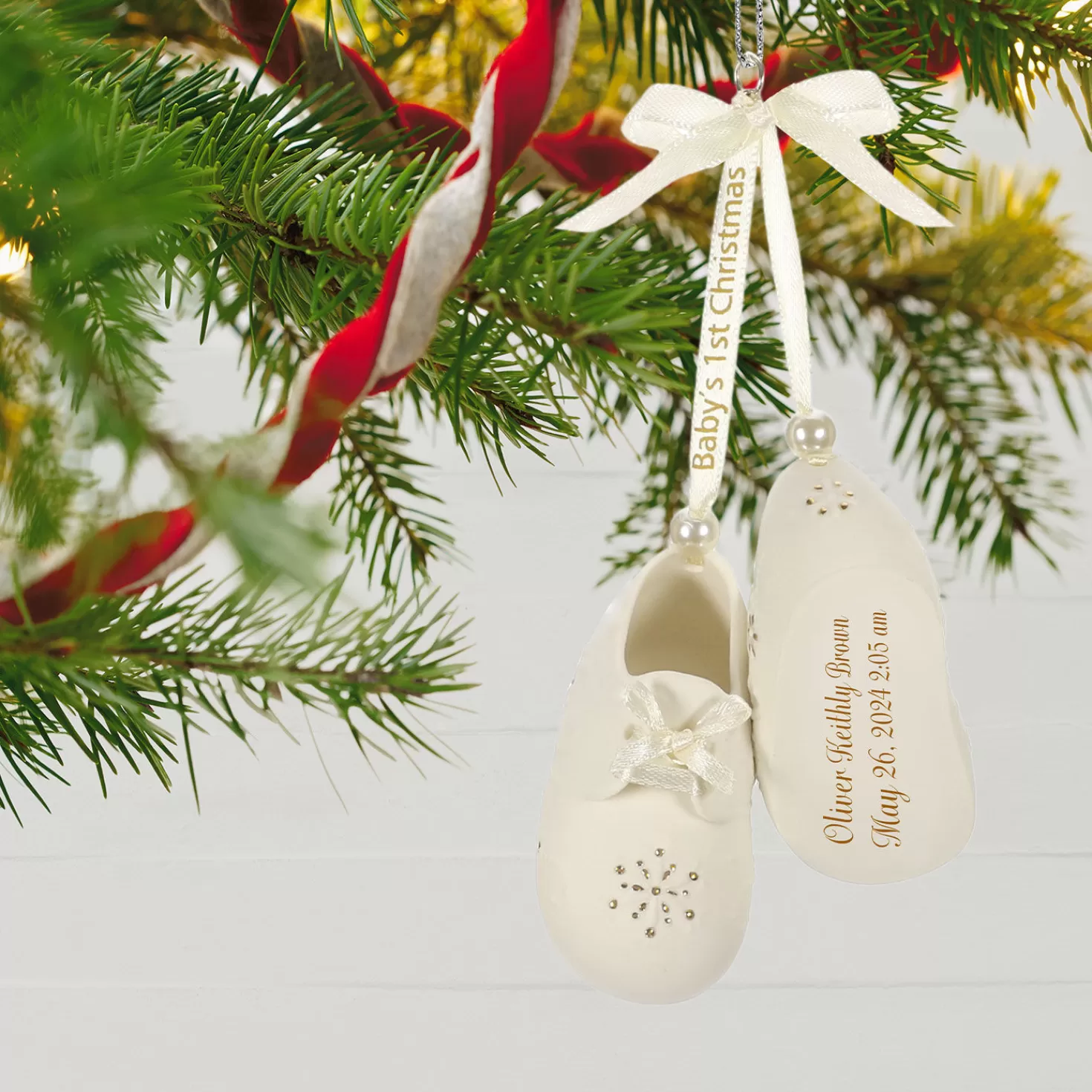 Baby>Hallmark Baby's First Christmas Booties Porcelain Personalized Ornament
