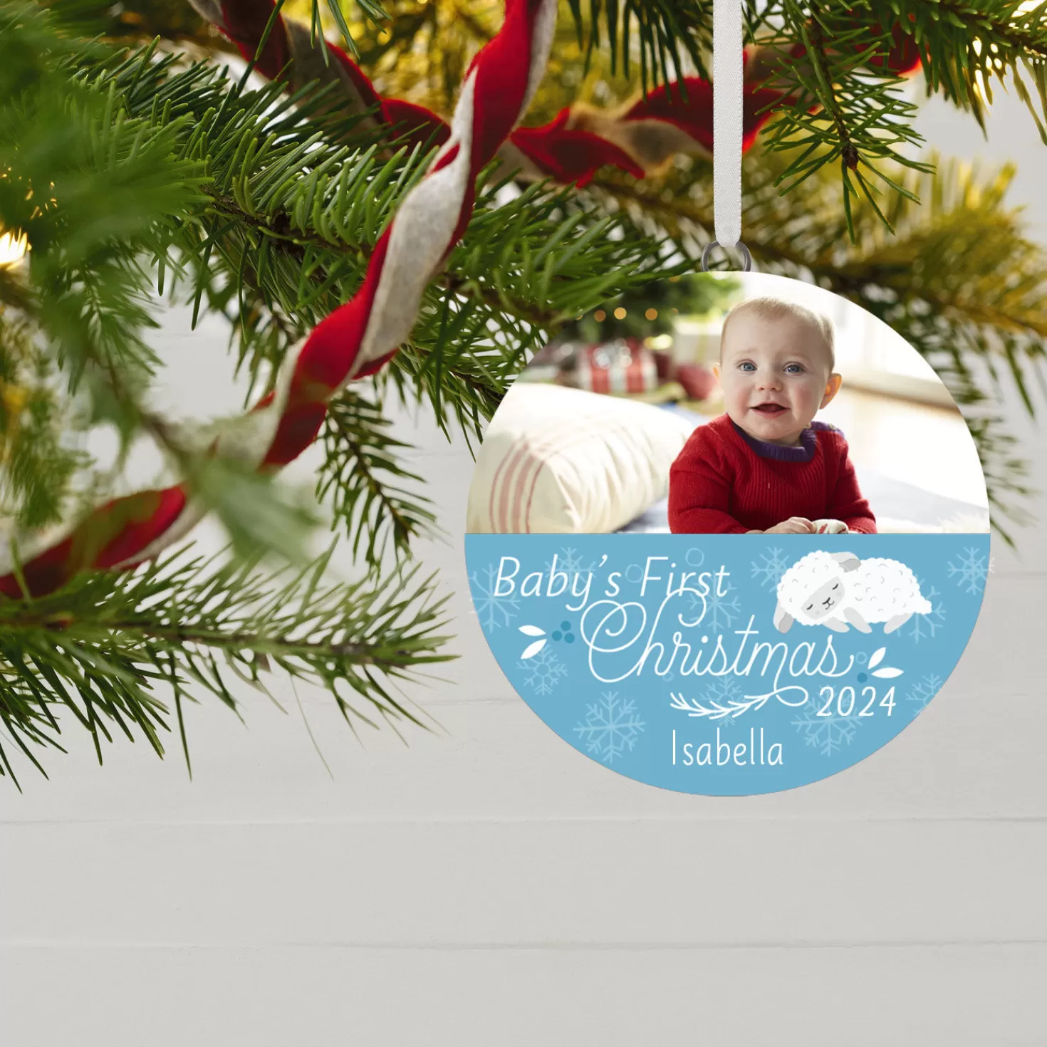 Cheap Baby's First Christmas Personalized Text And Horizontal Photo Ceramic Ornament Baby