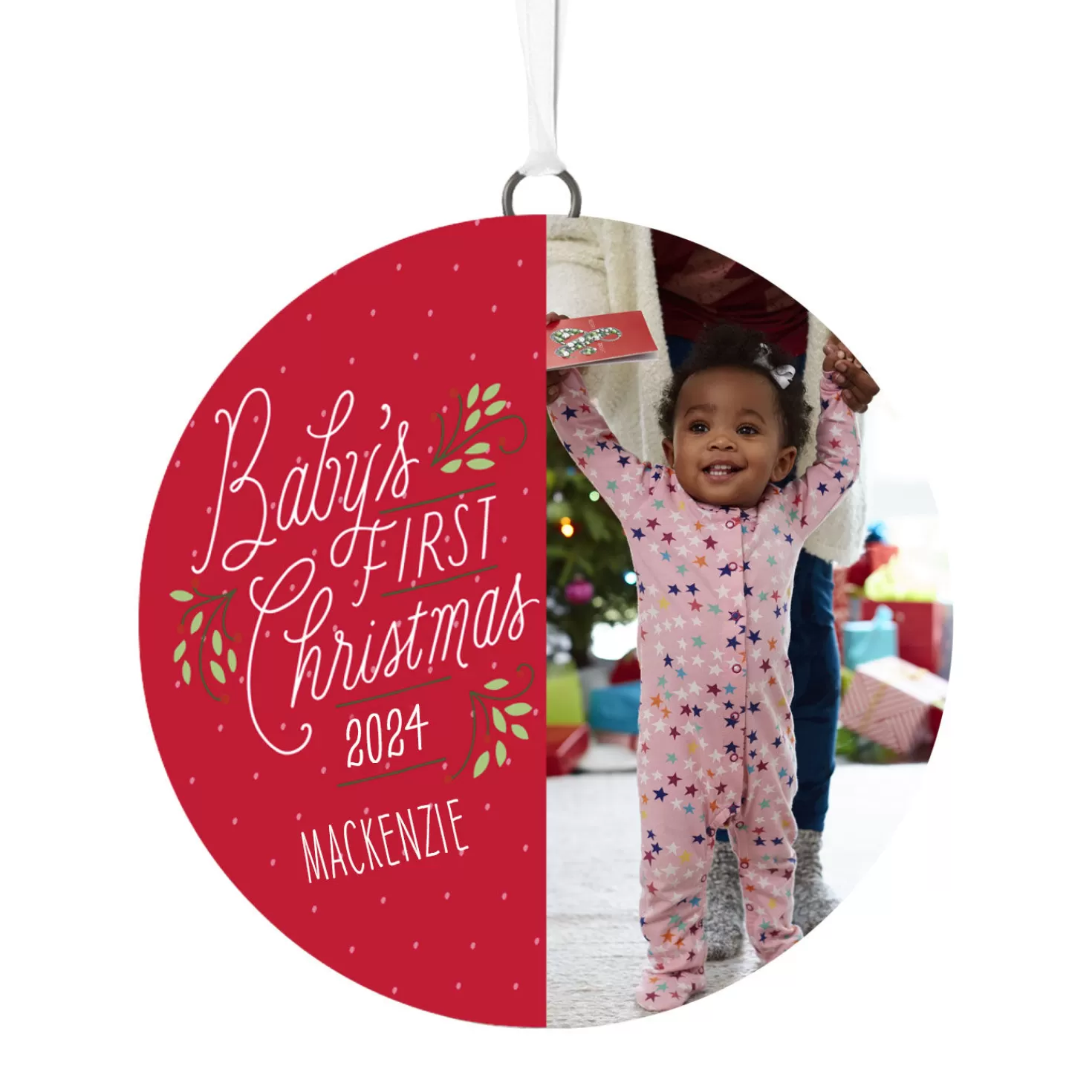Clearance Baby's First Christmas Personalized Text And Vertical Photo Ceramic Ornament Baby