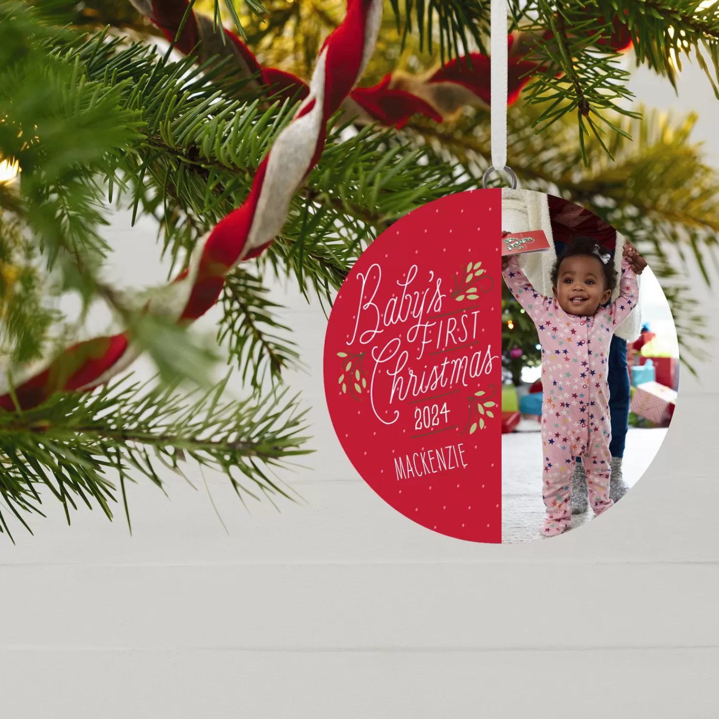 Clearance Baby's First Christmas Personalized Text And Vertical Photo Ceramic Ornament Baby