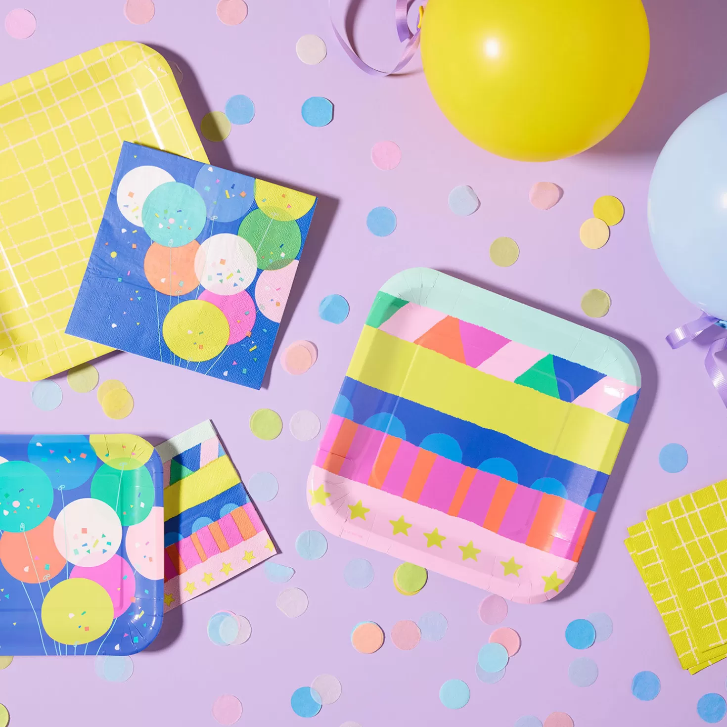 Birthday>Hallmark Balloons And Confetti Square Dessert Plates, Set Of 8