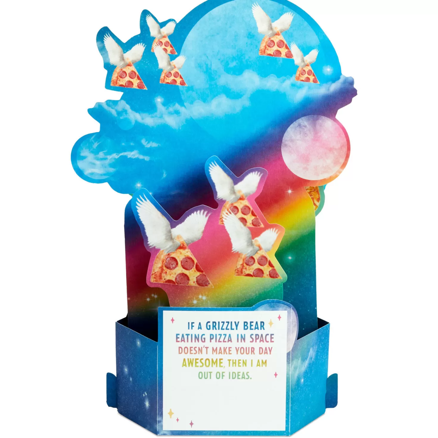 Fashion Bear Eating Pizza In Space Awesome Day Funny 3D Pop-Up Card Encouragement