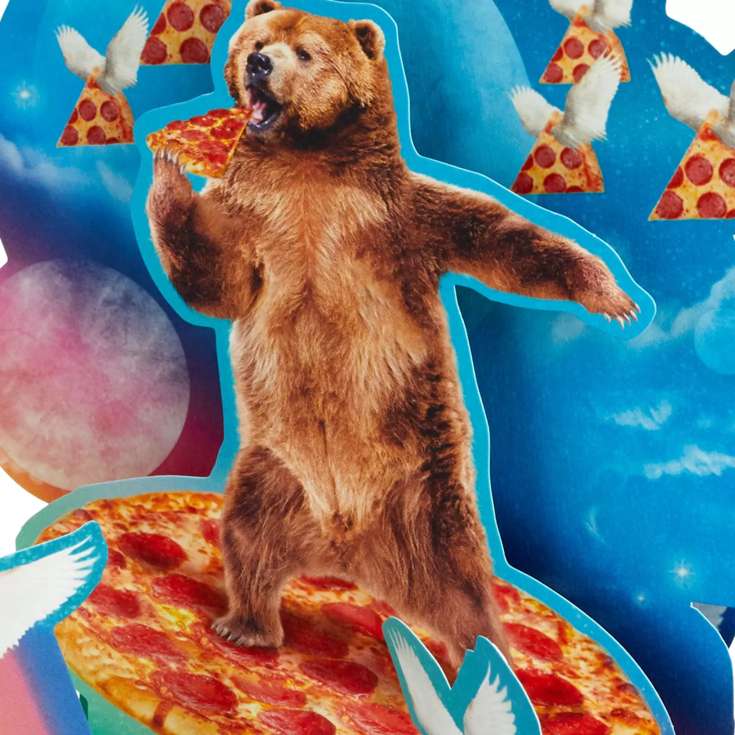 Fashion Bear Eating Pizza In Space Awesome Day Funny 3D Pop-Up Card Encouragement