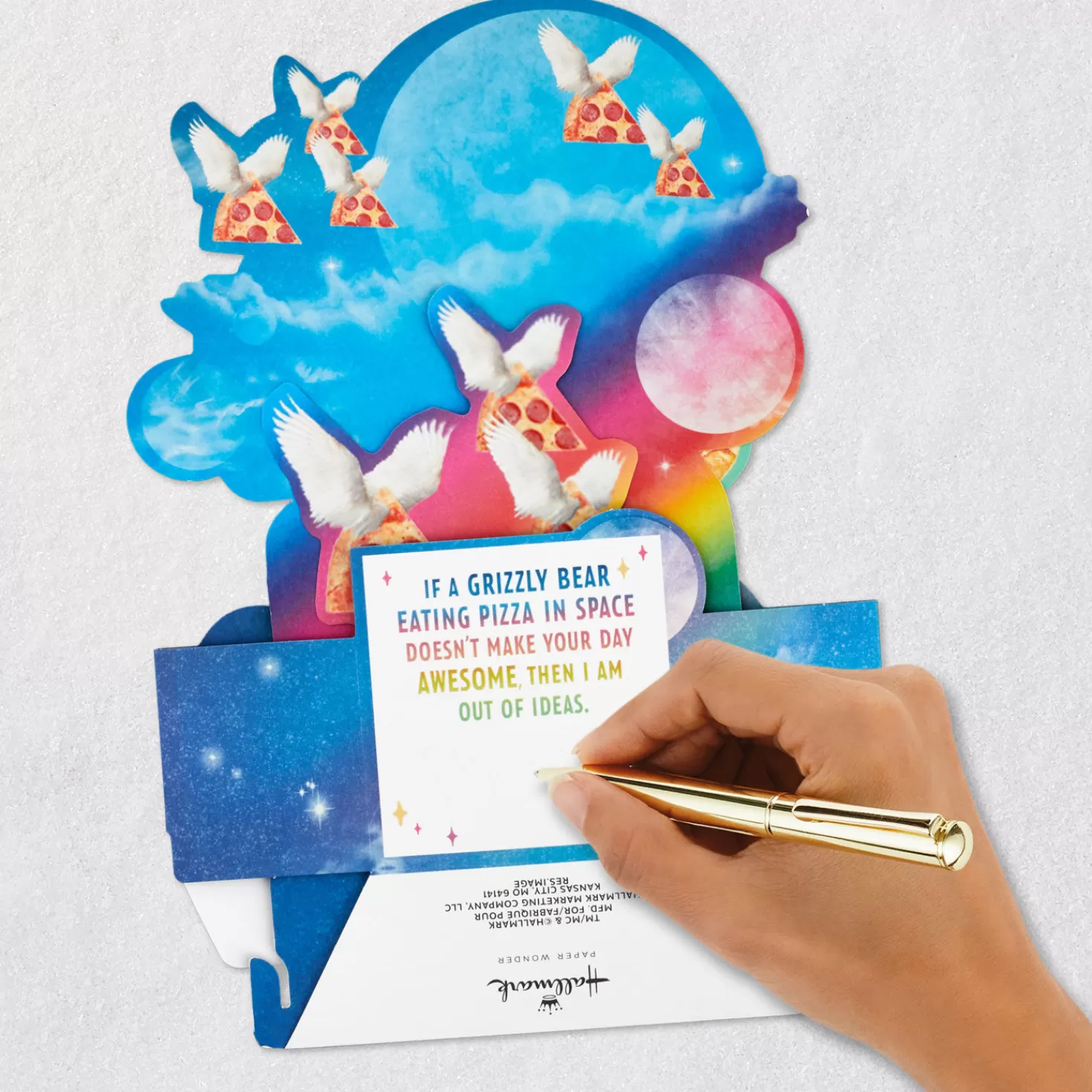 Fashion Bear Eating Pizza In Space Awesome Day Funny 3D Pop-Up Card Encouragement