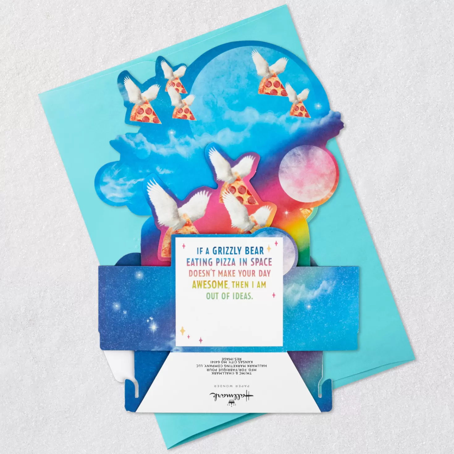 Fashion Bear Eating Pizza In Space Awesome Day Funny 3D Pop-Up Card Encouragement