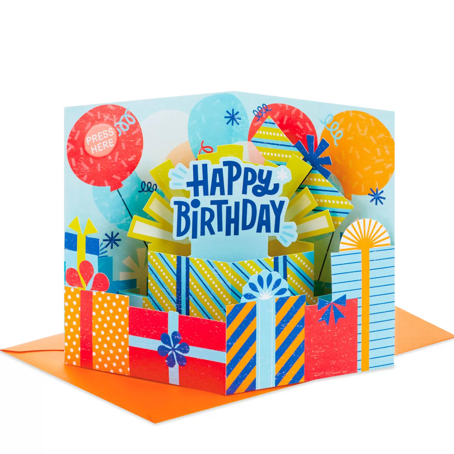 Birthday>Hallmark Big Presents And Balloons Musical 3D Pop-Up Birthday Card With Light