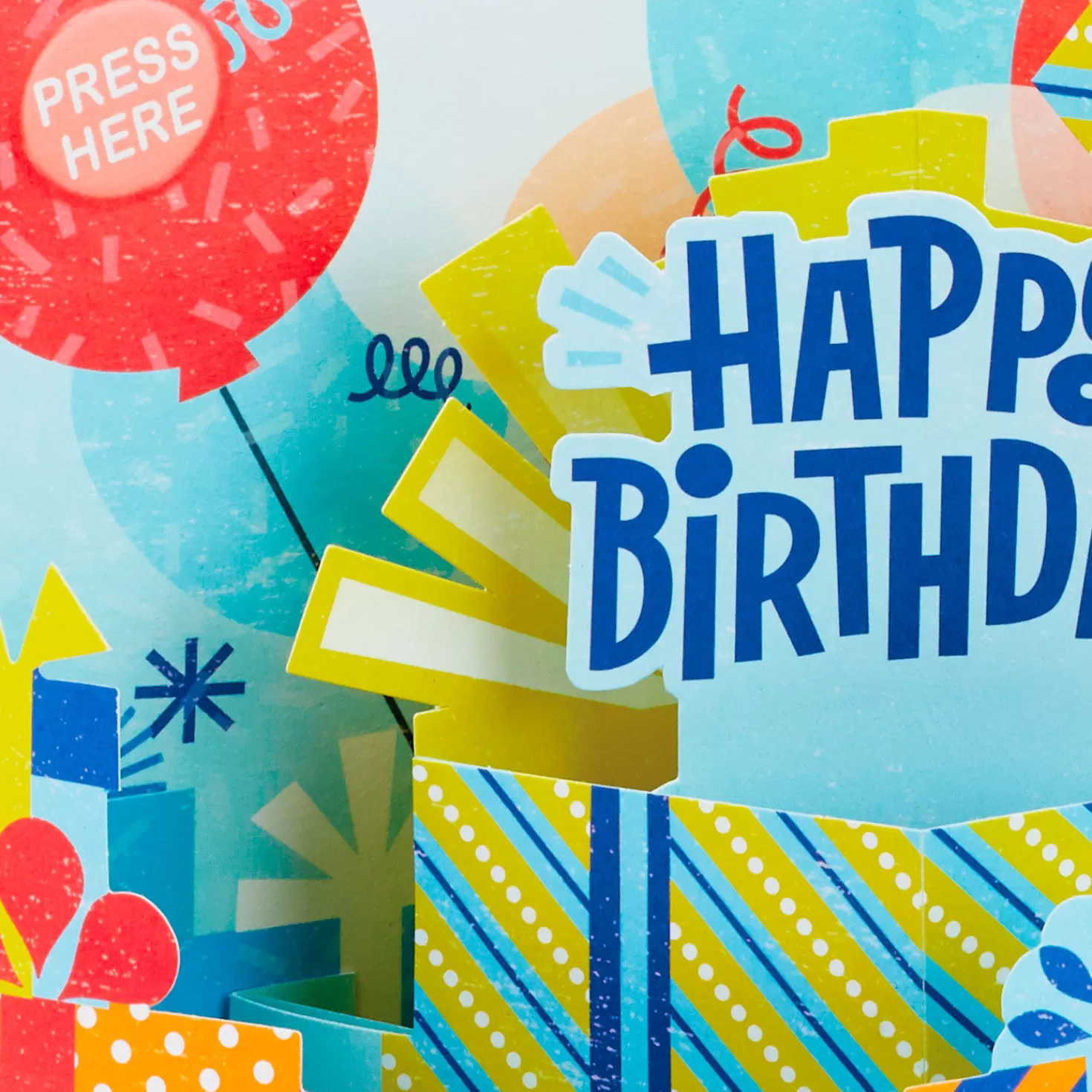 Birthday>Hallmark Big Presents And Balloons Musical 3D Pop-Up Birthday Card With Light