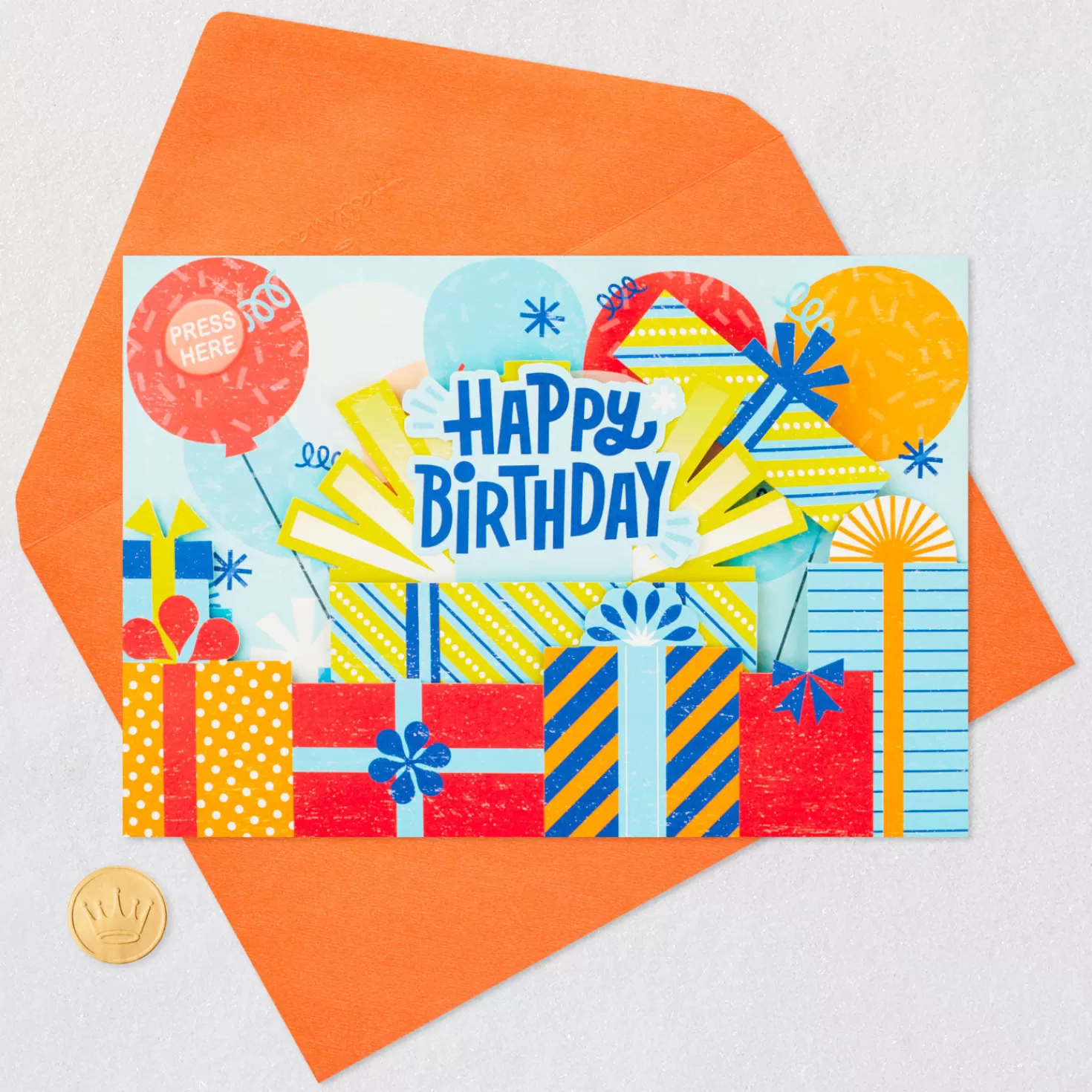Birthday>Hallmark Big Presents And Balloons Musical 3D Pop-Up Birthday Card With Light