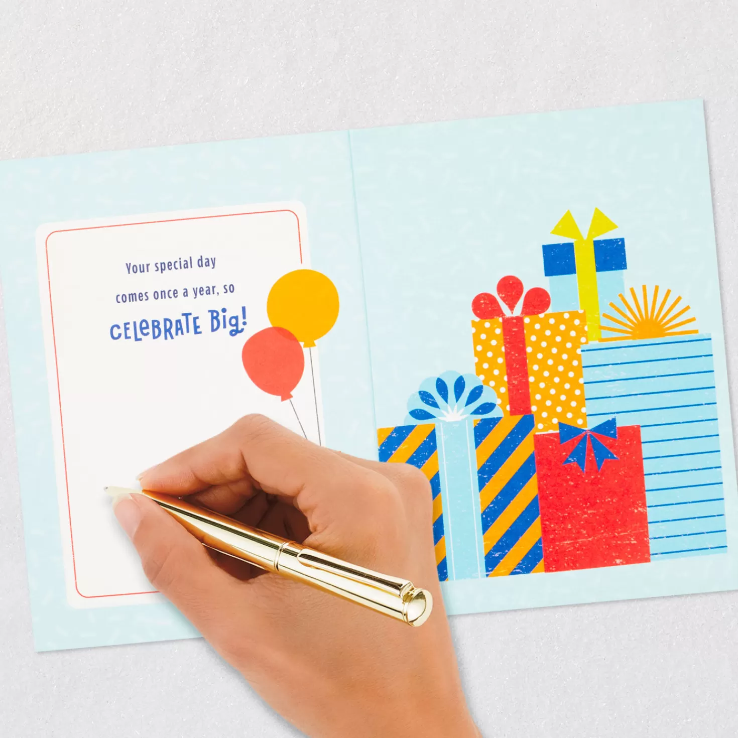 Birthday>Hallmark Big Presents And Balloons Musical 3D Pop-Up Birthday Card With Light