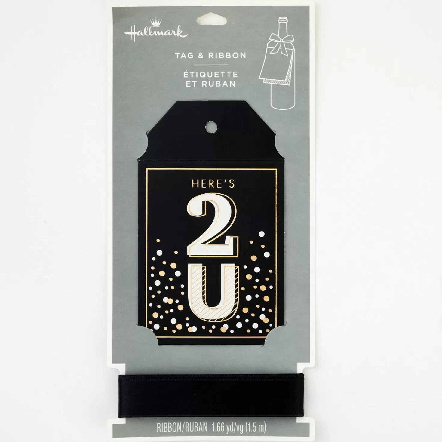 Birthday>Hallmark Black And Gold Large Gift Tag And Ribbon Set