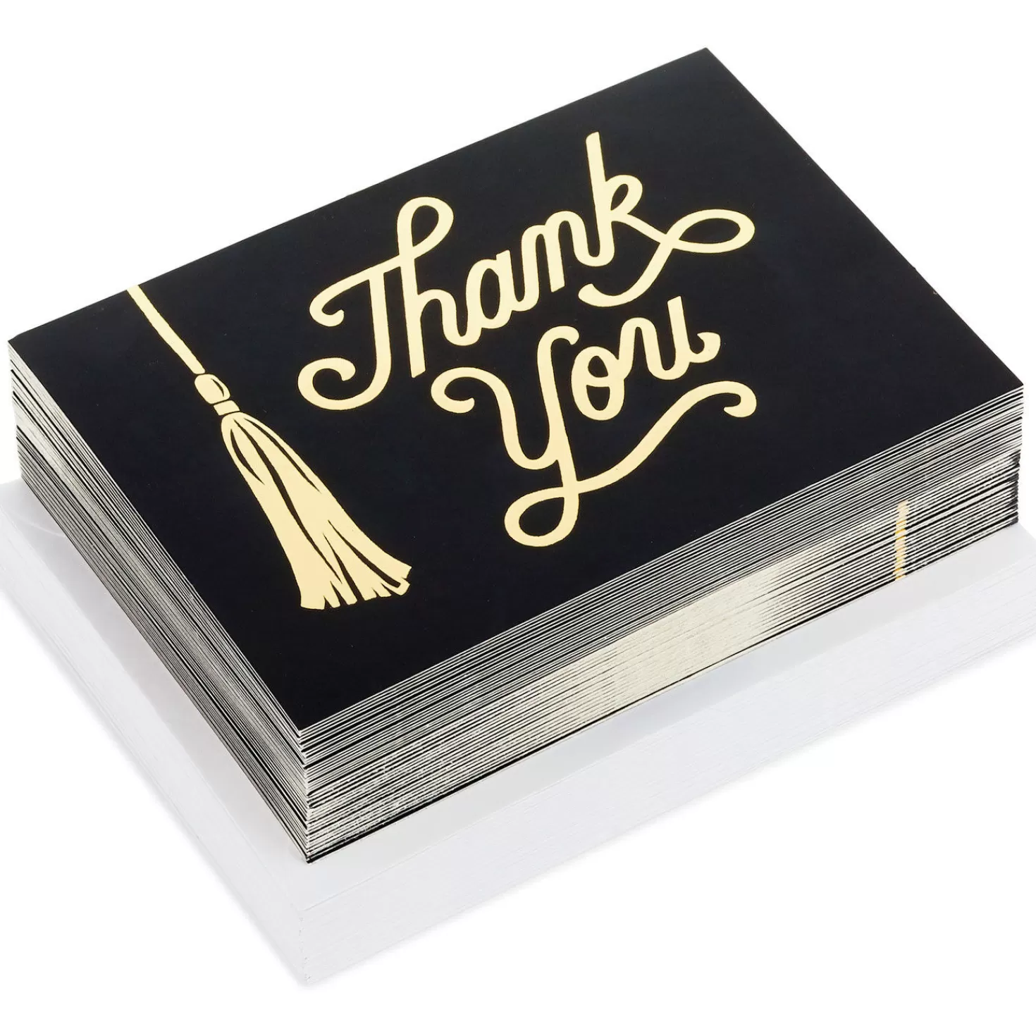 Online Black And Gold Tassel Blank Graduation Thank-You Notes, Pack Of 40 Thank You