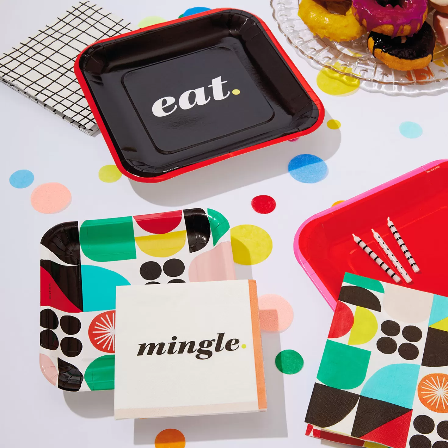 Online Black And Red " Eat" Square Dinner Plates, Set Of 8 Graduation