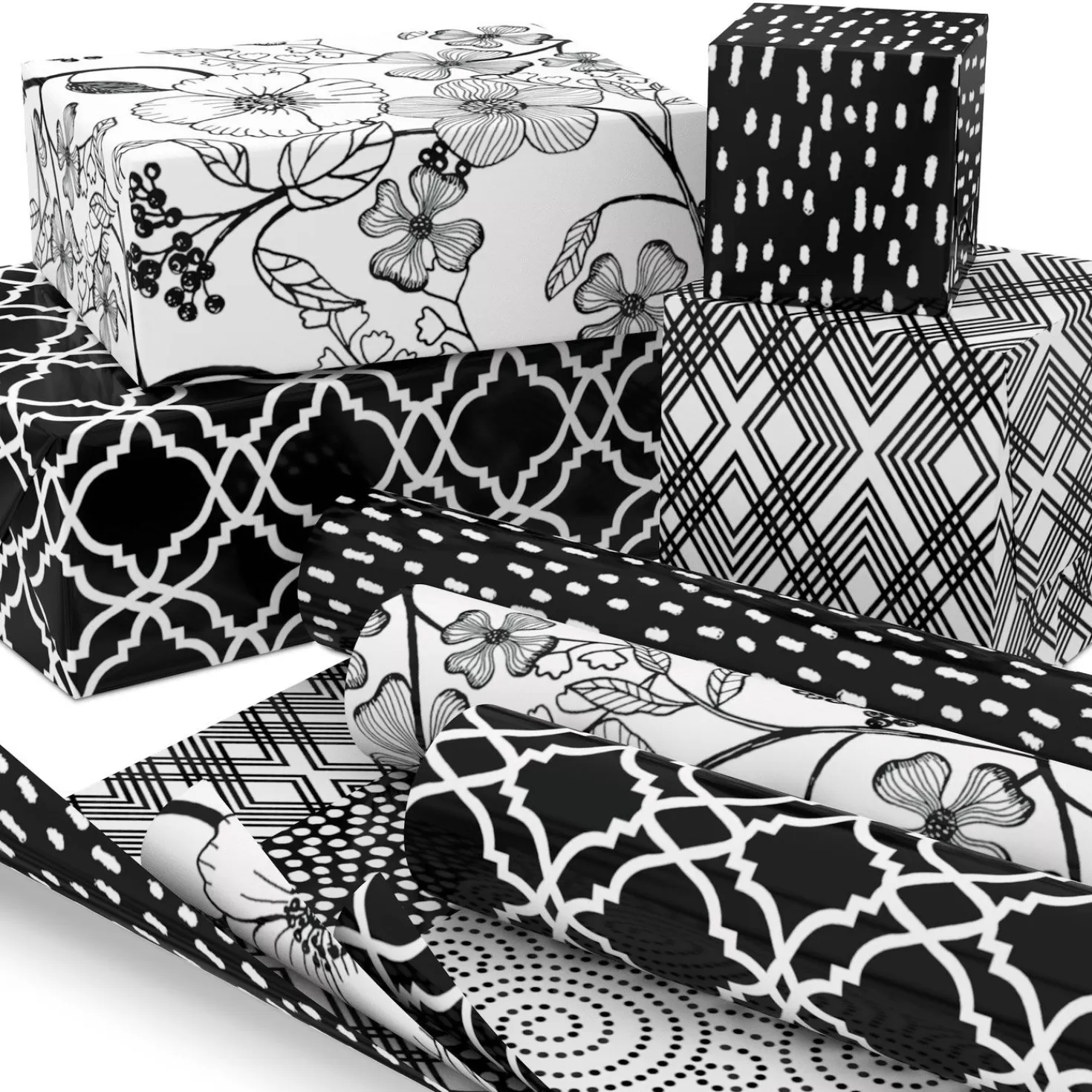 Hot Black And White Prints 3-Pack Reversible Wrapping Paper, 75 Sq. Ft. Total Wedding