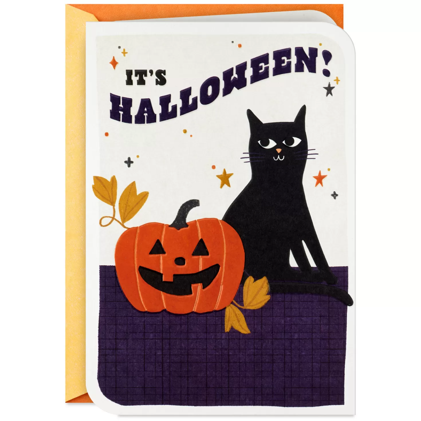 Halloween (10/31)>Hallmark Black Cat And Jack-O'-Lantern Halloween Card